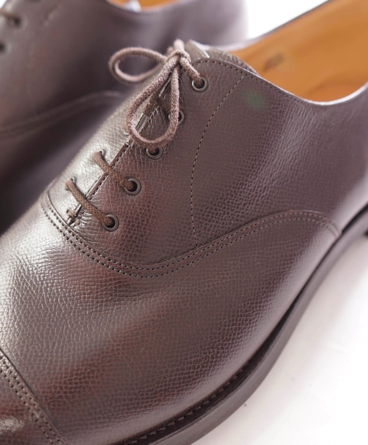 $2,030 JOHN LOBB - Brown Pebble Leather Oxfords - US 12.5 (11.5UK)