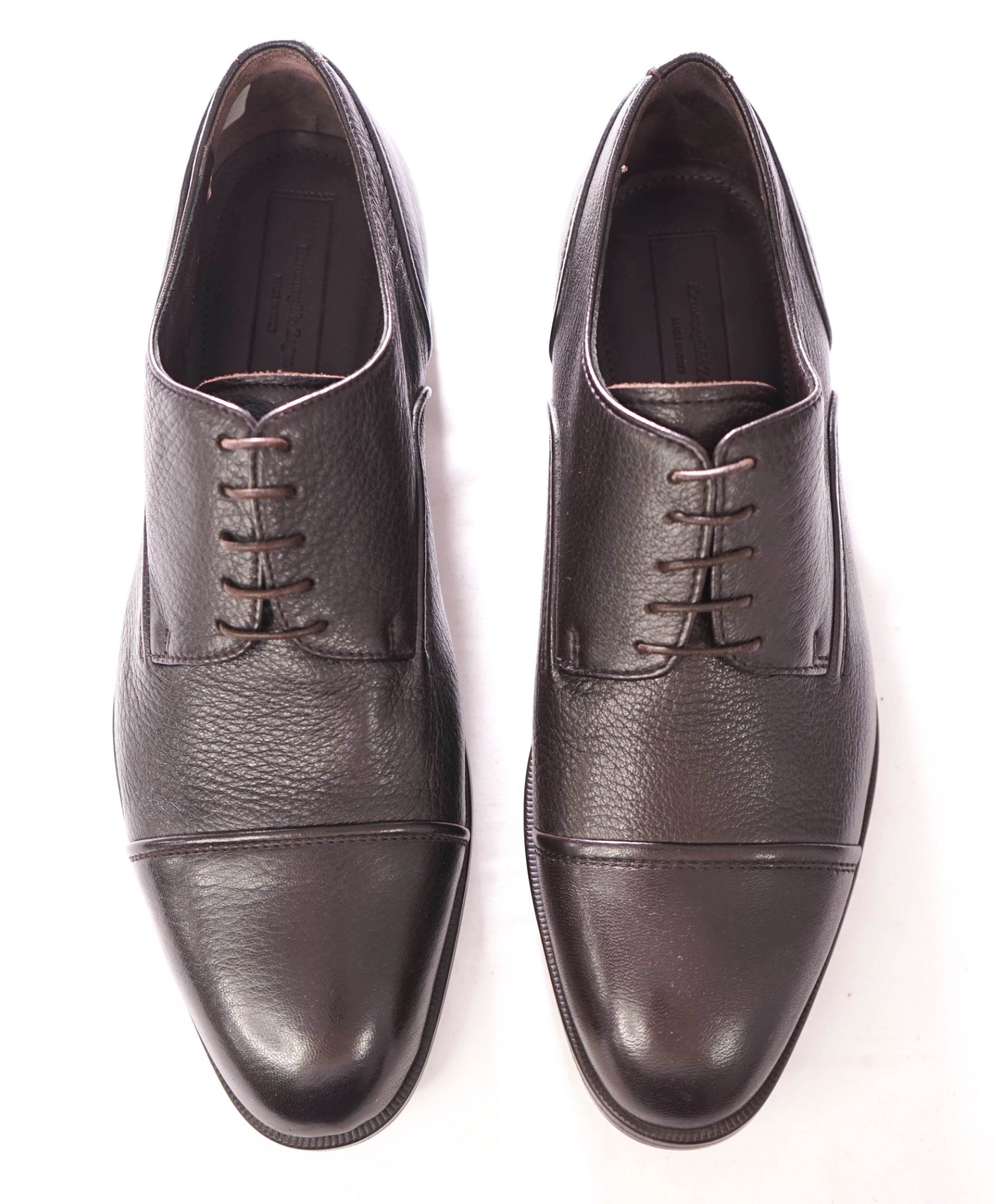 $1,150 ZEGNA - Brown "AVENUE FLEX" Pebble Leather Derby - US 9 (8UK)