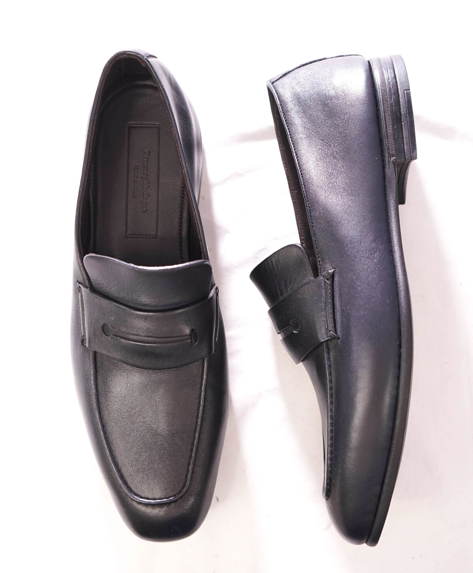 $950 ZEGNA - L'asola Black Leather Penny Loafers - US 9 (8UK)