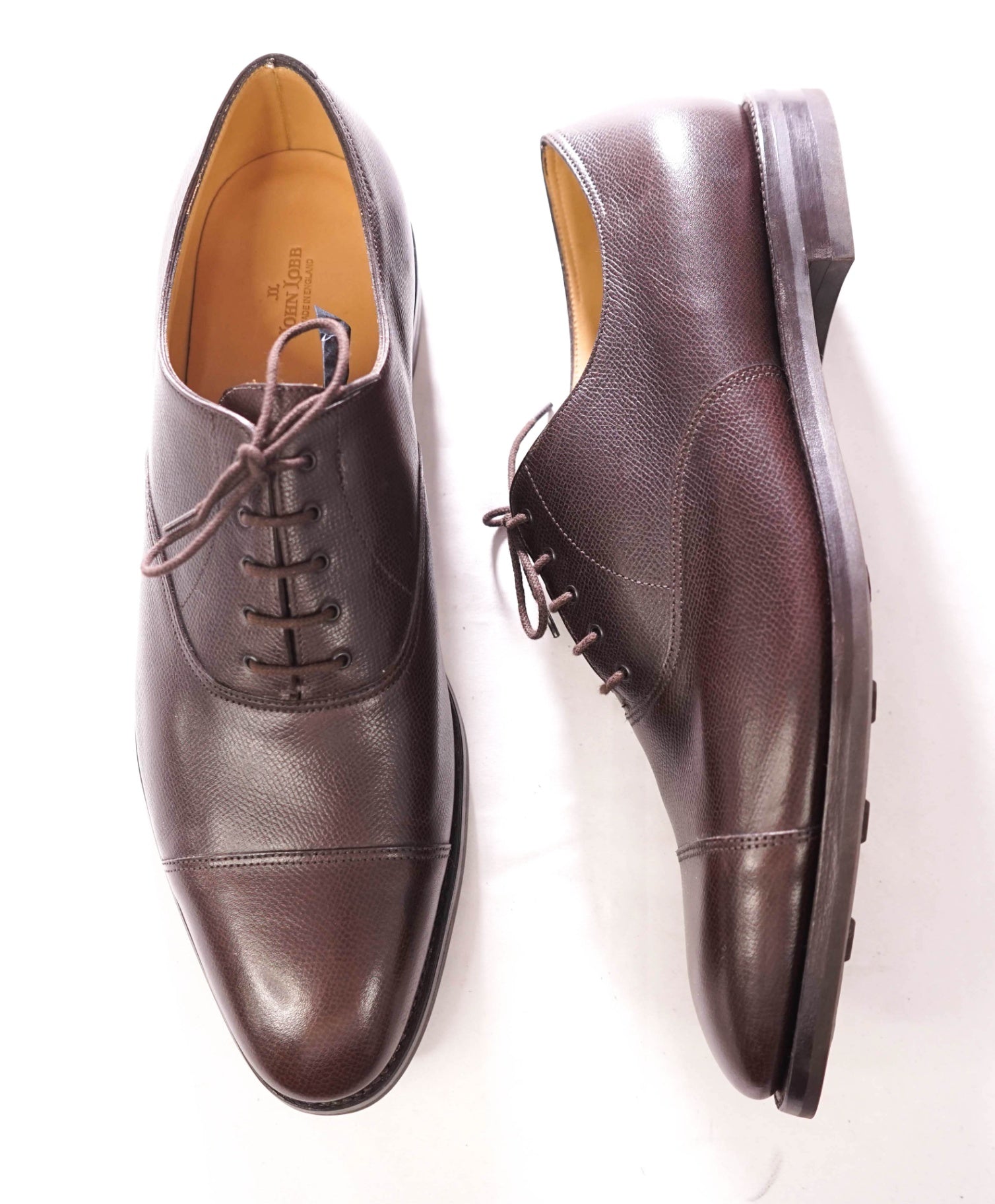 $2,030 JOHN LOBB - Brown Pebble Leather Oxfords - US 12.5 (11.5UK)