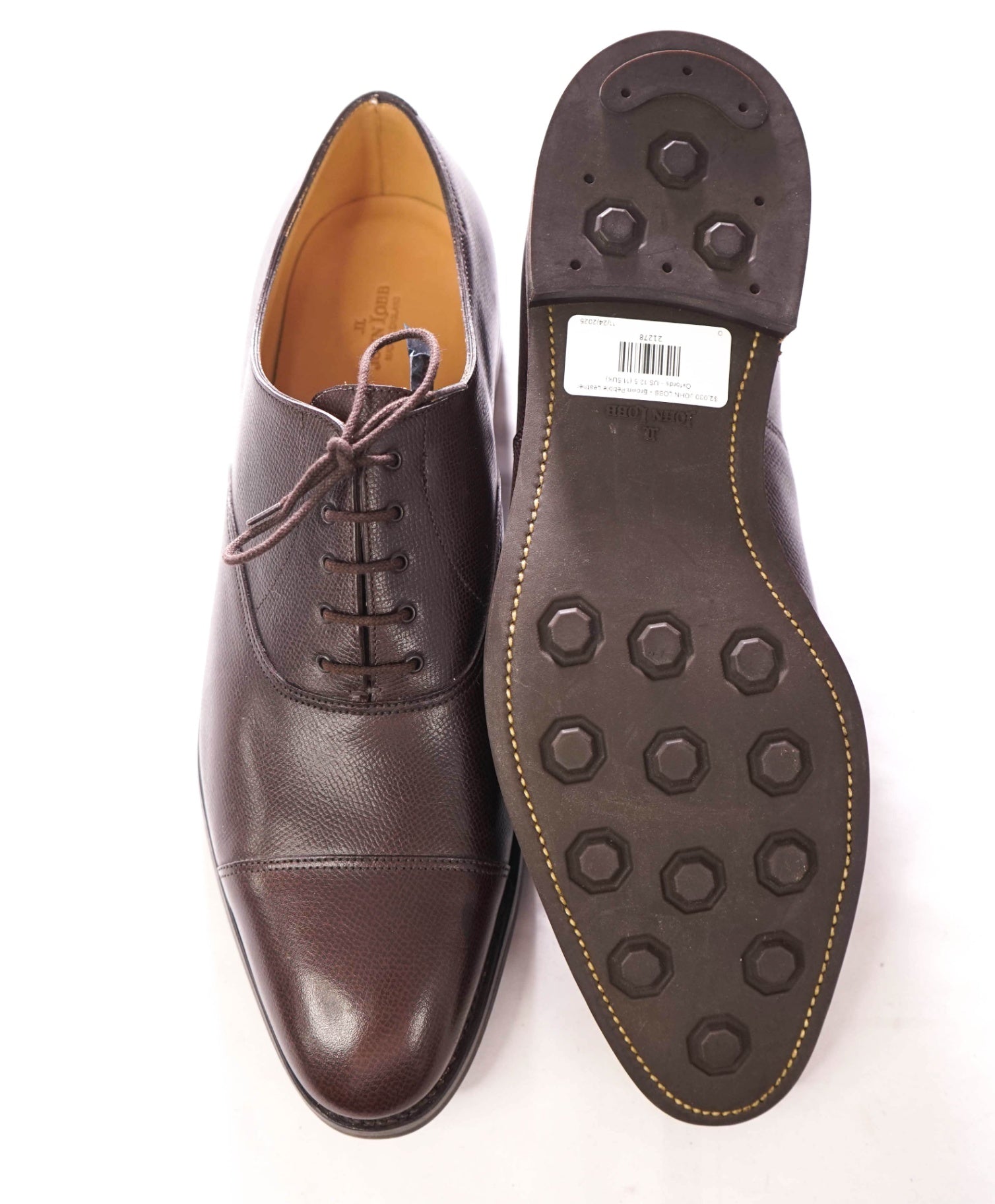 $2,030 JOHN LOBB - Brown Pebble Leather Oxfords - US 12.5 (11.5UK)