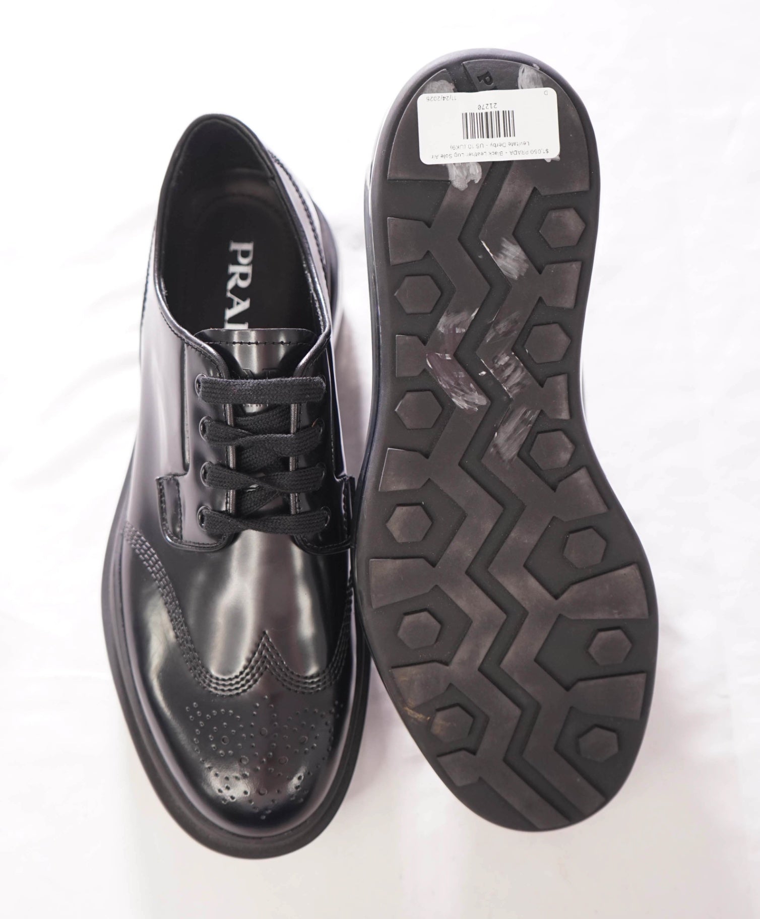 $1,050 PRADA - Black Leather Lug Sole Air Levitate Derby - US 10 (9 UK)