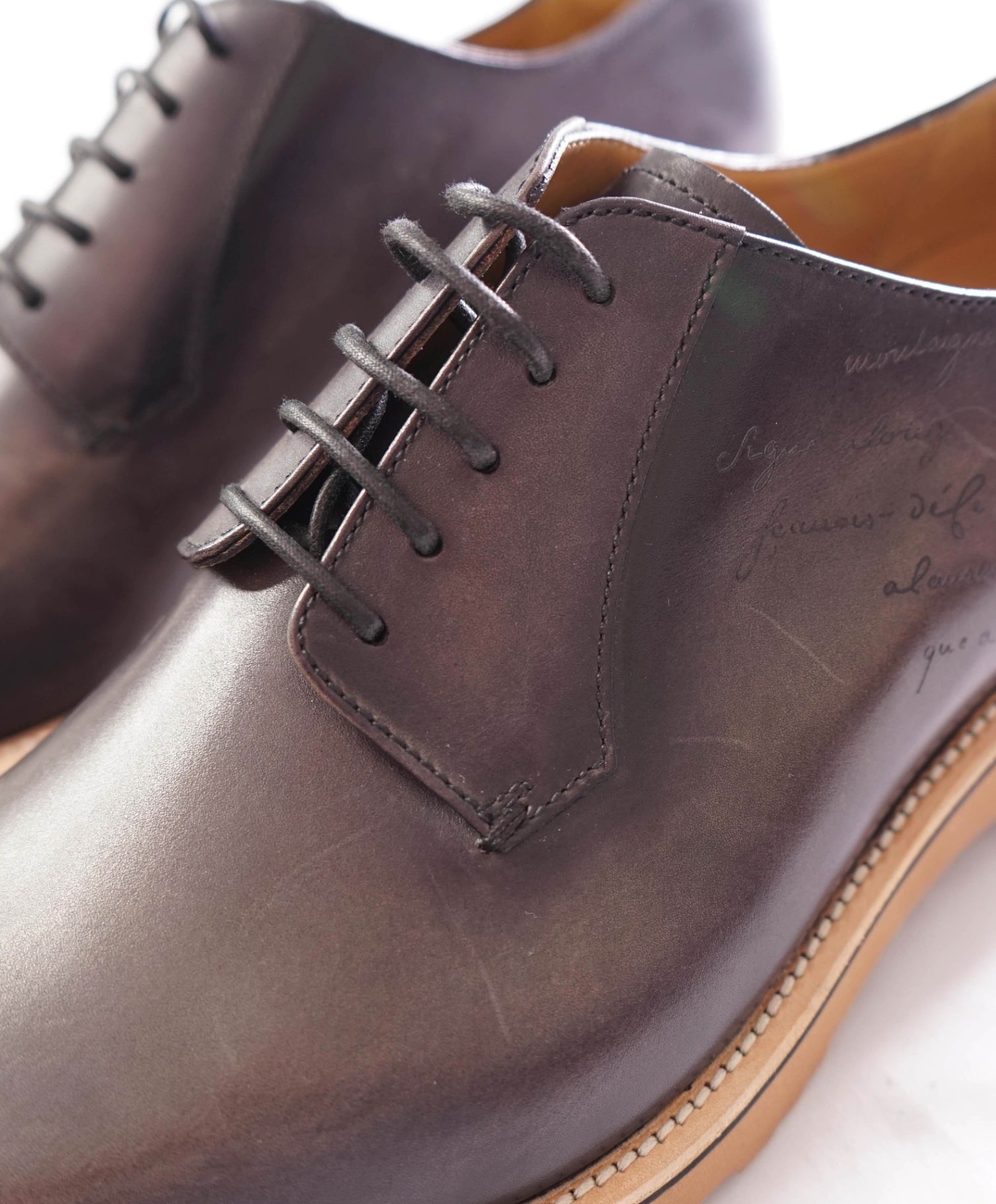 $2,300 BERLUTI - Gray Alessio SCRITTO Leather Derby - US 12 (UK11)
