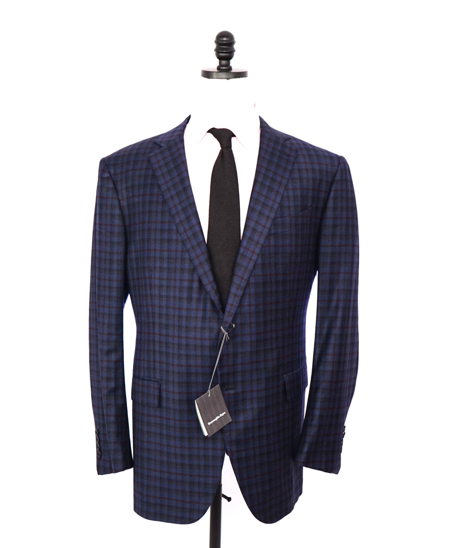 $3,290 ZEGNA - "TROFEO LIGHT" Blue/Burgundy Plaid Flannel Blazer - 48R