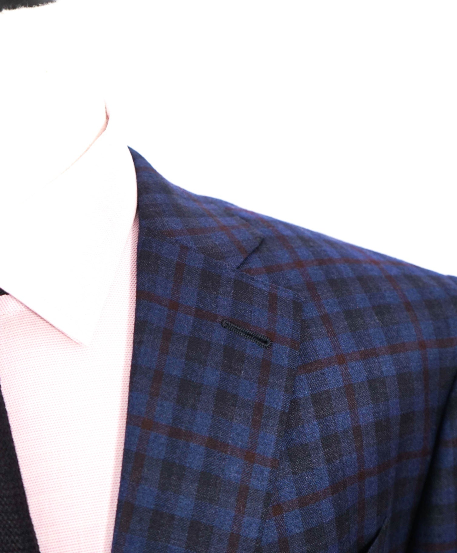 $3,290 ZEGNA - "TROFEO LIGHT" Blue/Burgundy Plaid Flannel Blazer - 48R