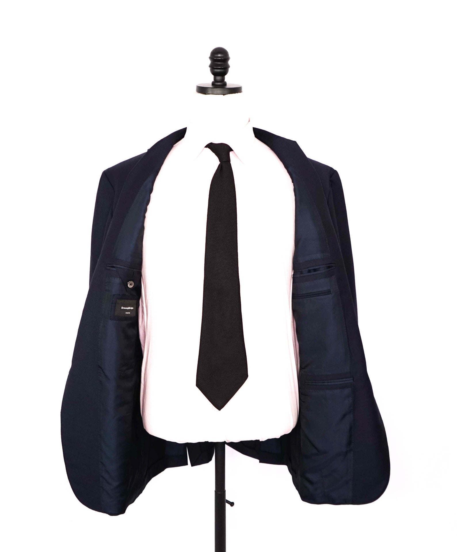$3,295 ZEGNA - "TROFEO" Navy Blue Wool 2/3 Roll Lapel Blazer - 46R