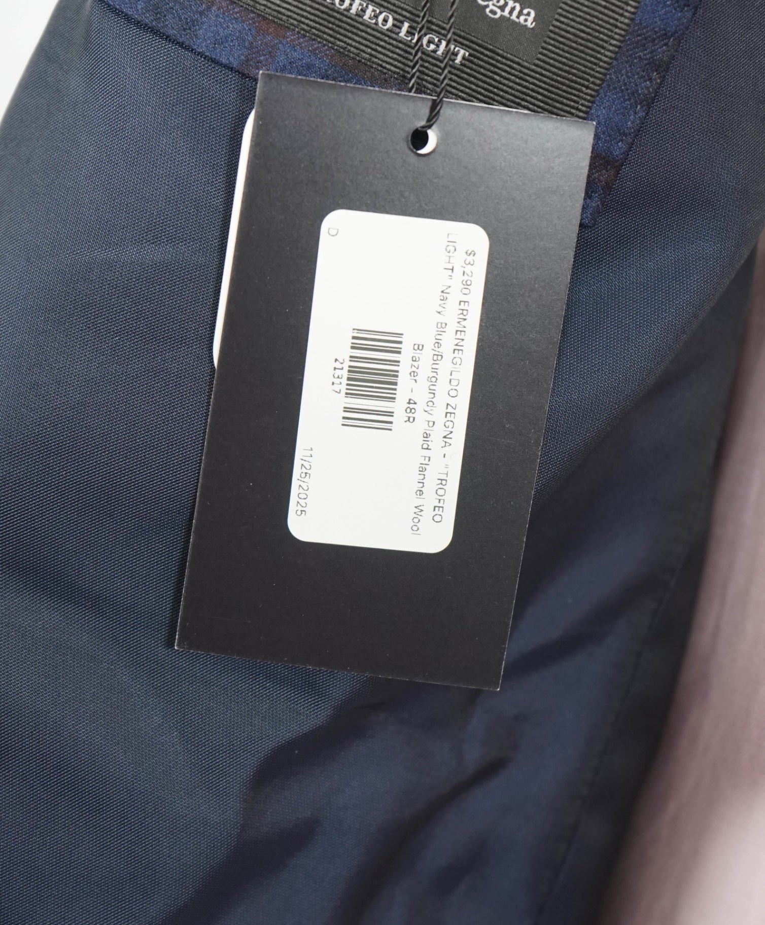 $3,290 ZEGNA - "TROFEO LIGHT" Blue/Burgundy Plaid Flannel Blazer - 48R