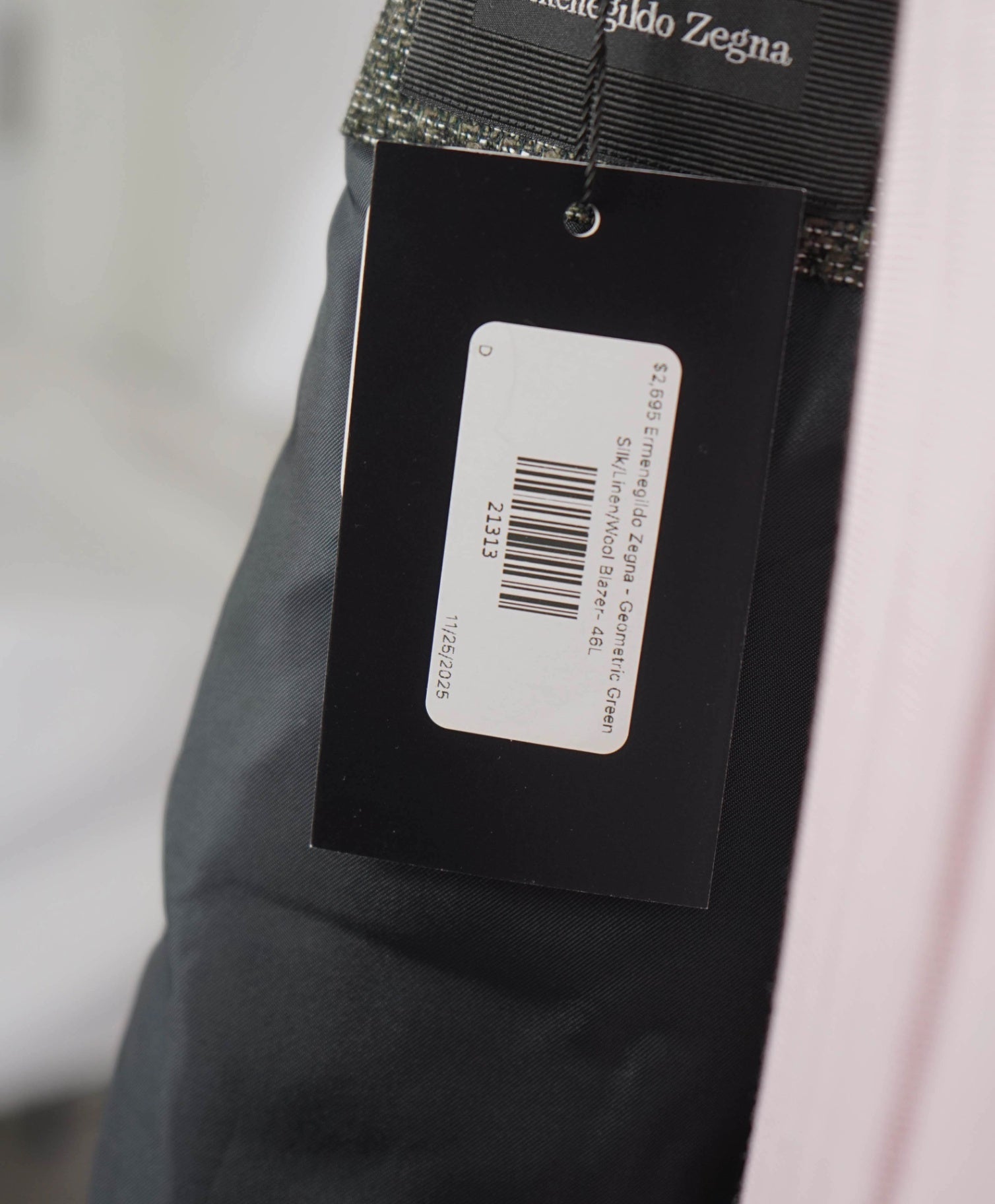 $2,695 ZEGNA - Geometric Green Silk/Linen/Wool Blazer- 46L