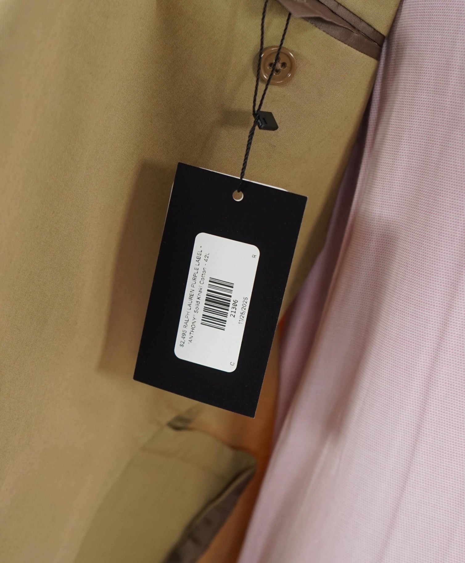 $2,495 RALPH LAUREN PURPLE LABEL - "ANTHONY" Khaki Cotton - 42L