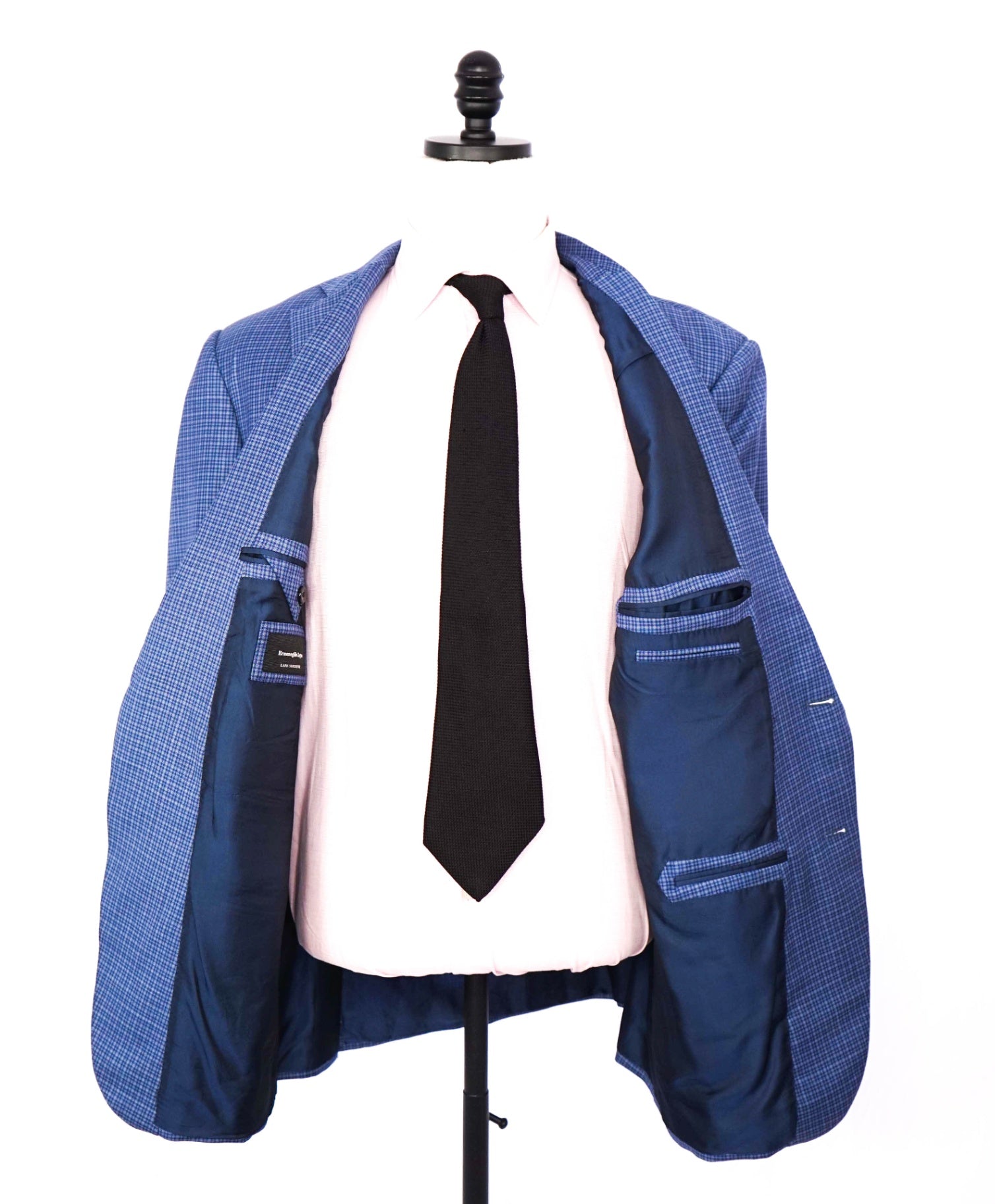 $3,290 ZEGNA - Blue Micro Check "LANA SUPERFINE" Blazer- 46R