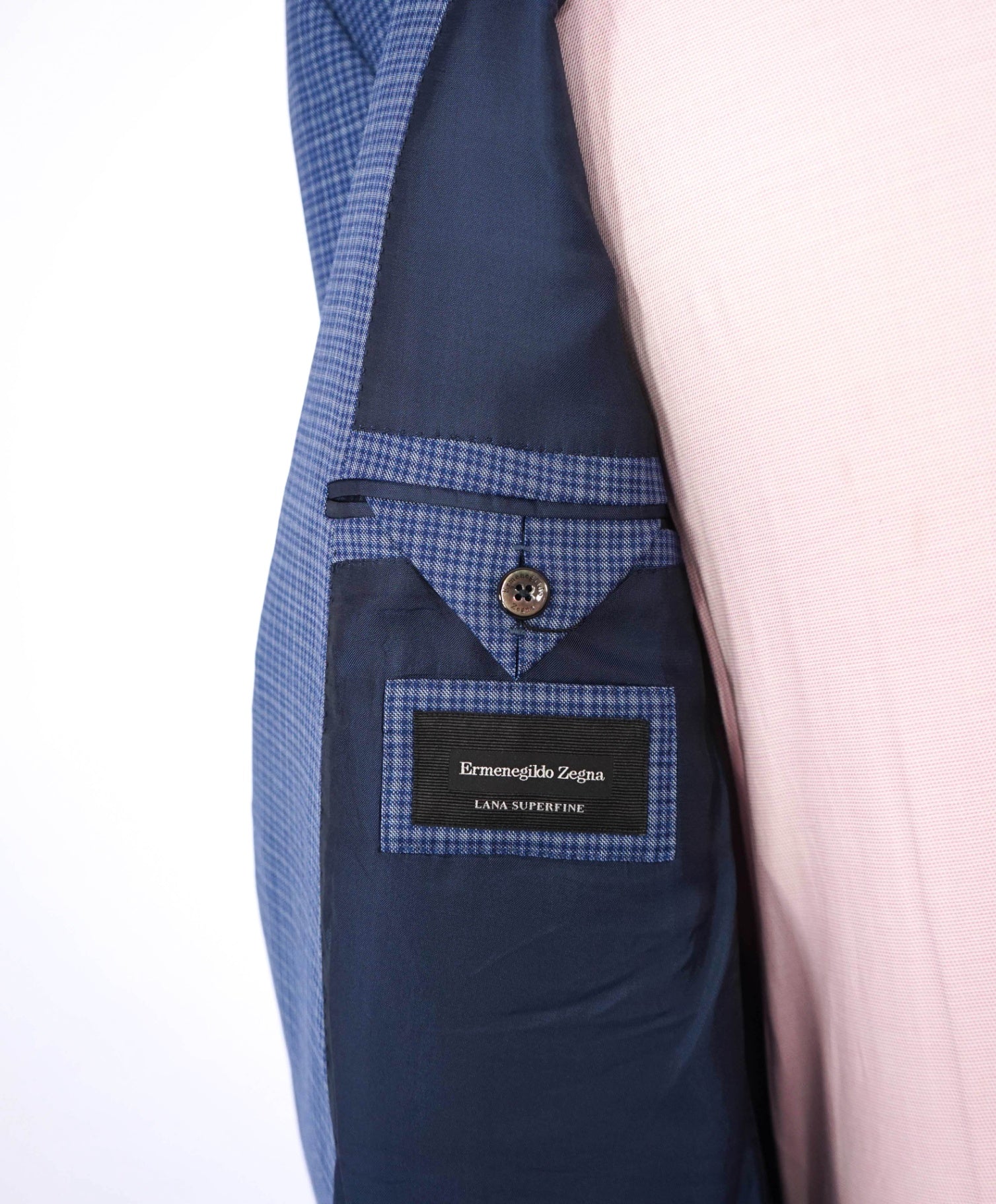 $3,290 ZEGNA - Blue Micro Check "LANA SUPERFINE" Blazer- 46R
