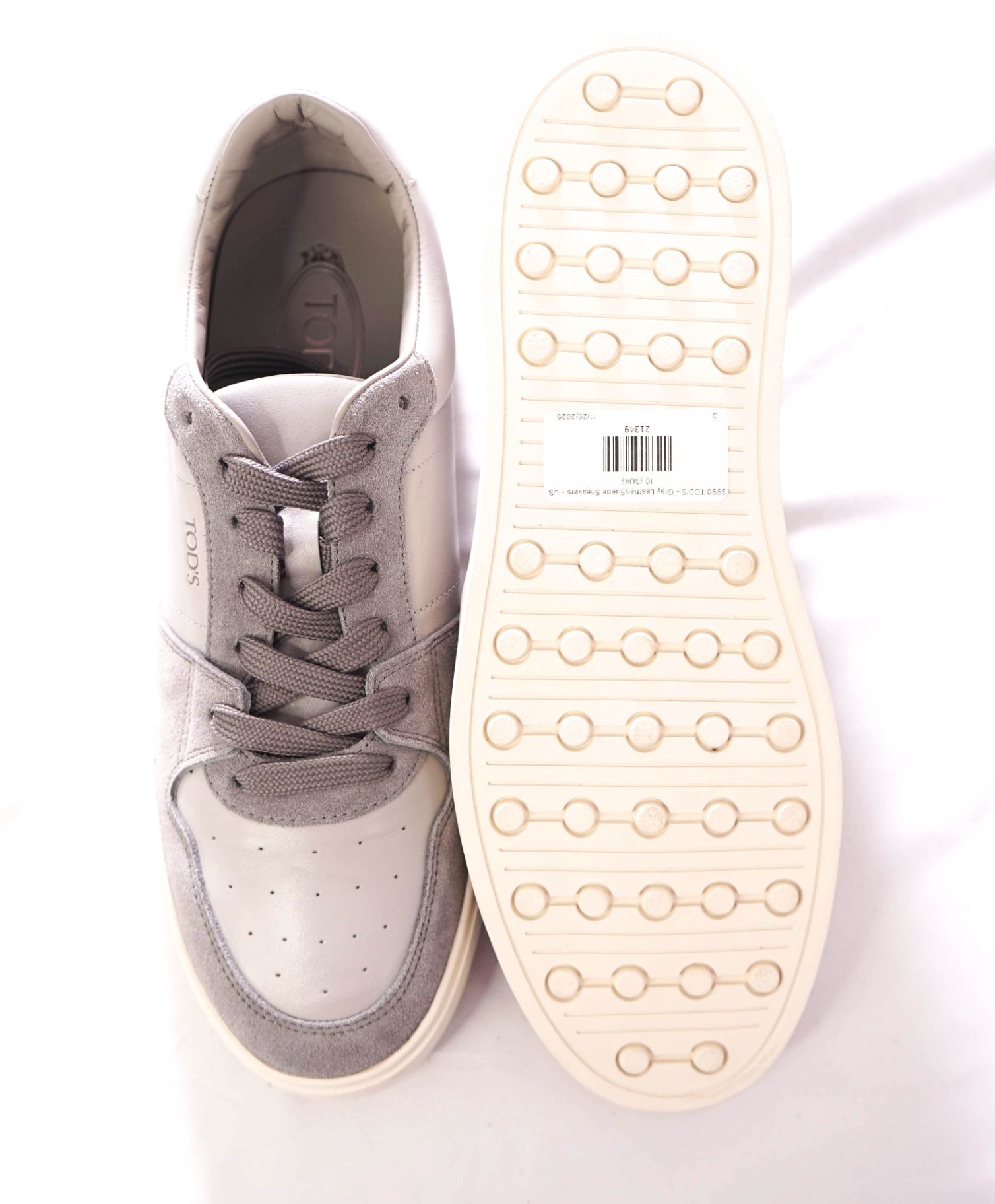 $990 TOD'S - Gray Leather/Suede Sneakers - US 10 (9UK)