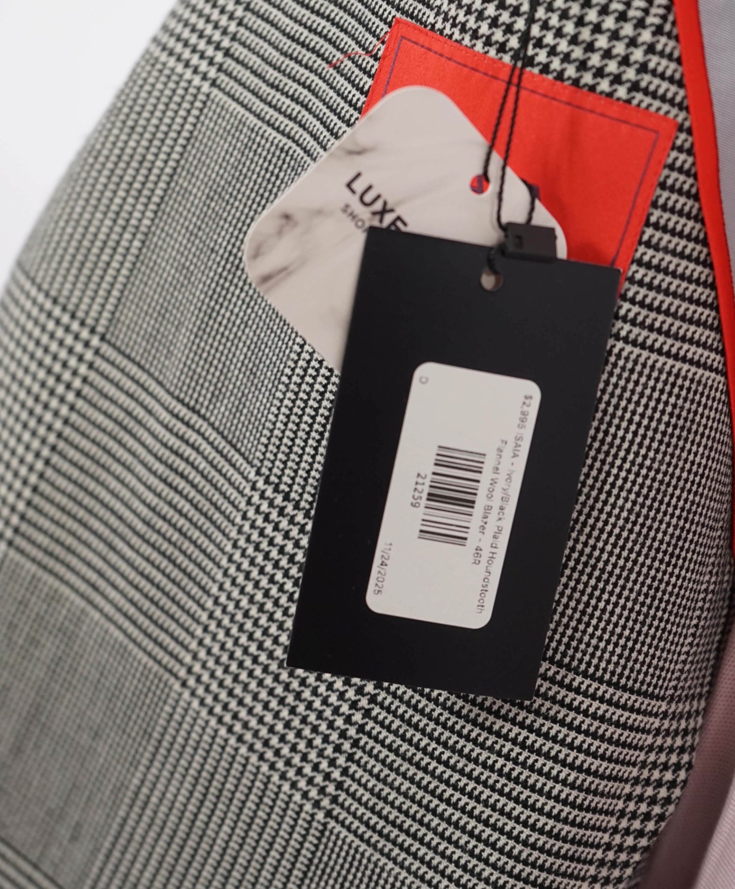 $2,995 ISAIA - Ivory/Black Plaid Houndstooth Flannel Wool Blazer - 46R