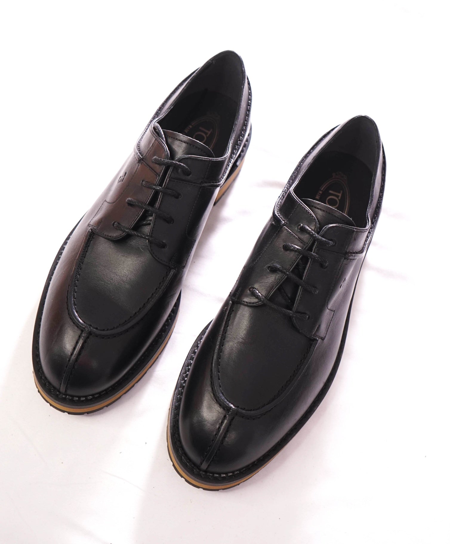 $985 TOD'S - Black Leather LUG SOLE Derby - US 11 (UK10)