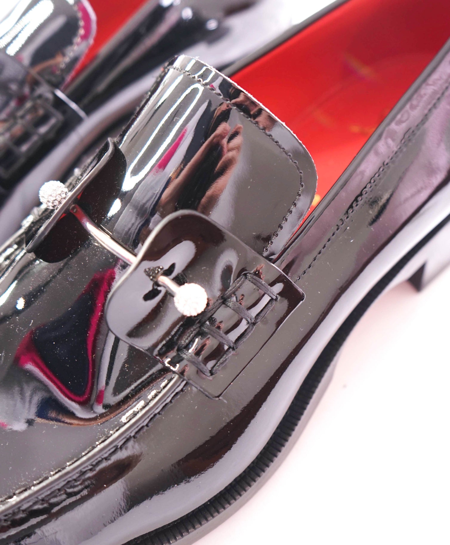 $1,295 CHRISTIAN LOUBOUTIN - *CHAMBELIMOC NIGHT STRASS* Black Patent Leather Loafers - US 10 (43EU)