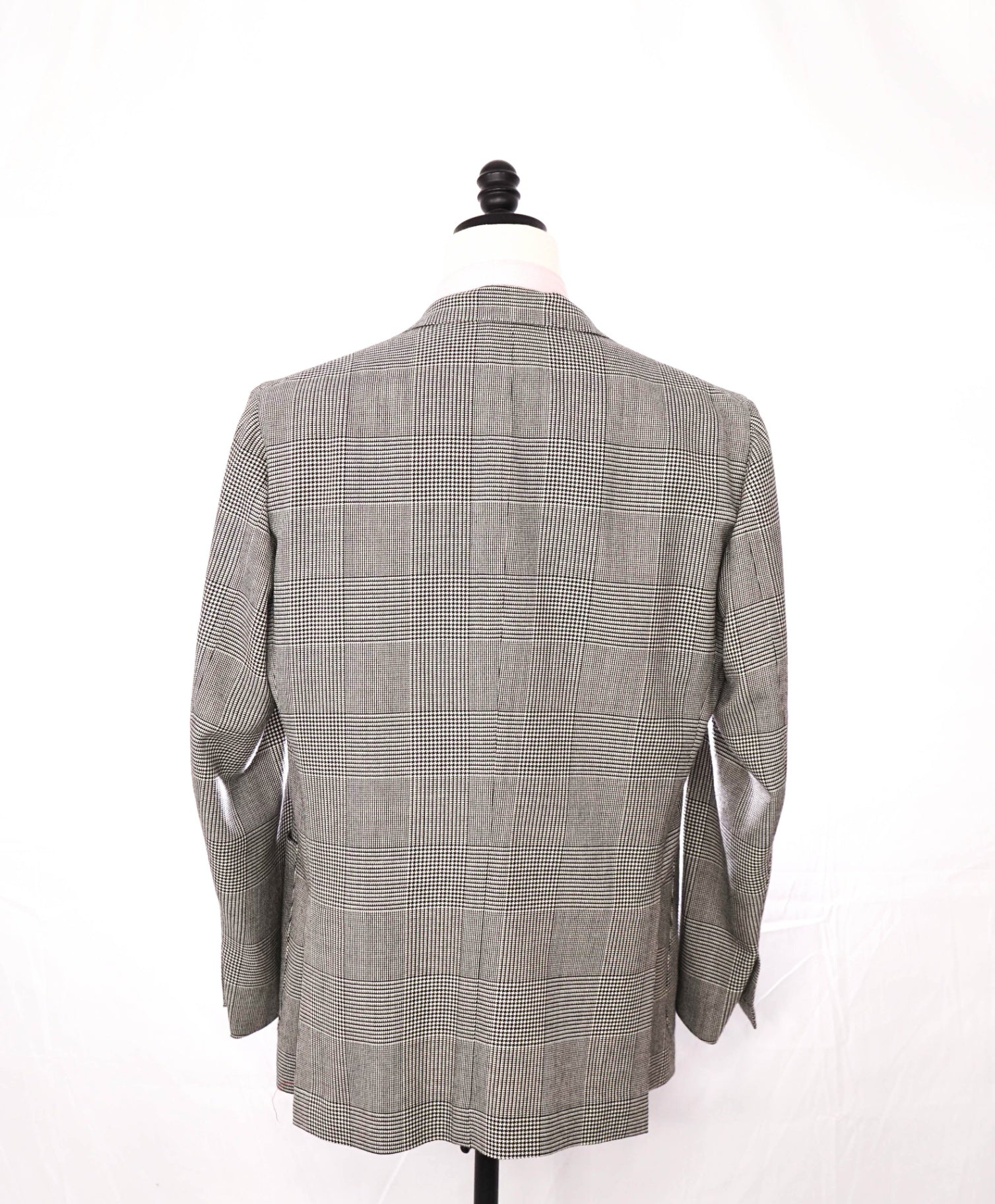 $2,995 ISAIA - Ivory/Black Plaid Houndstooth Flannel Wool Blazer - 46R