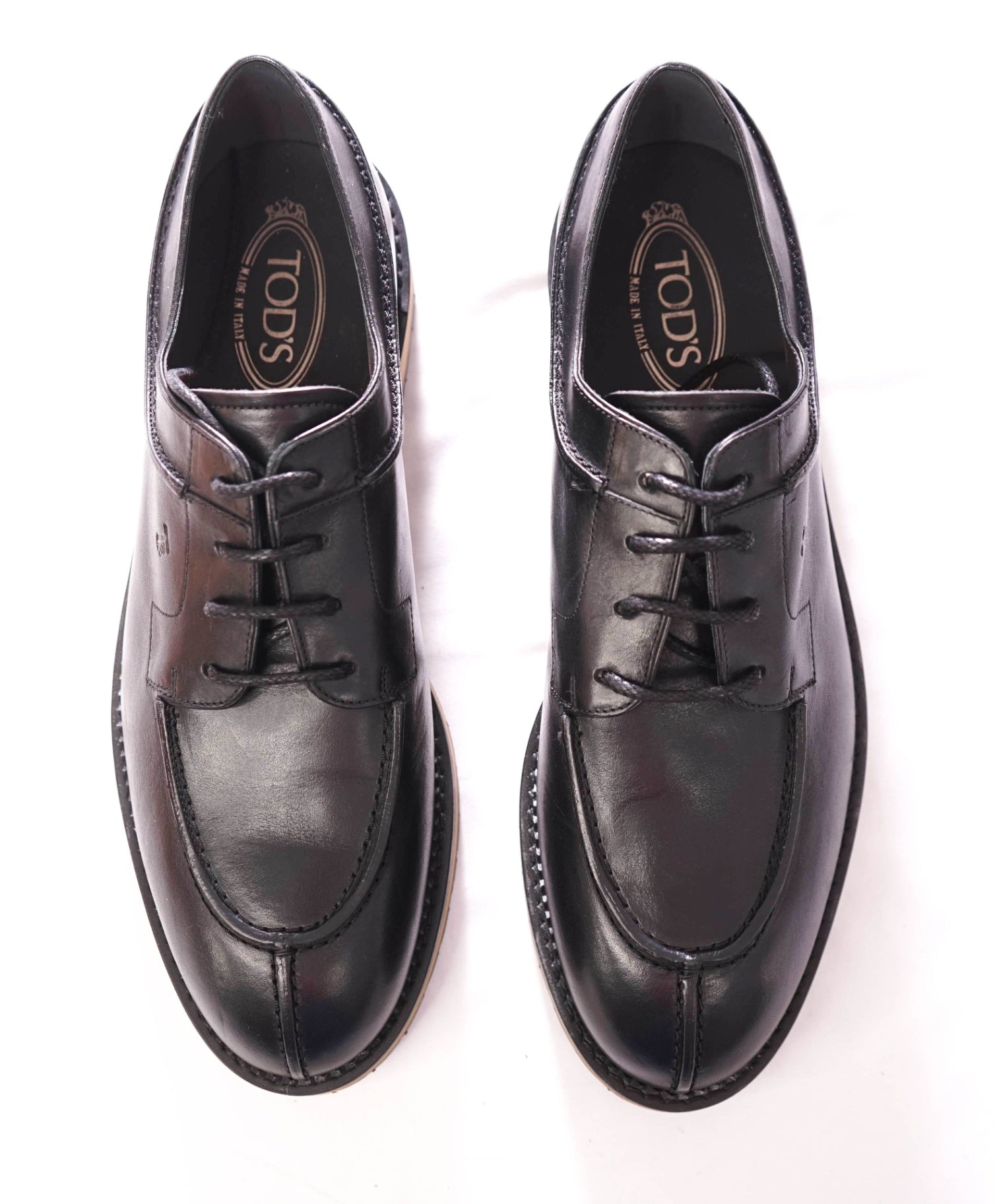 $985 TOD'S - Black Leather LUG SOLE Derby - US 11 (UK10)