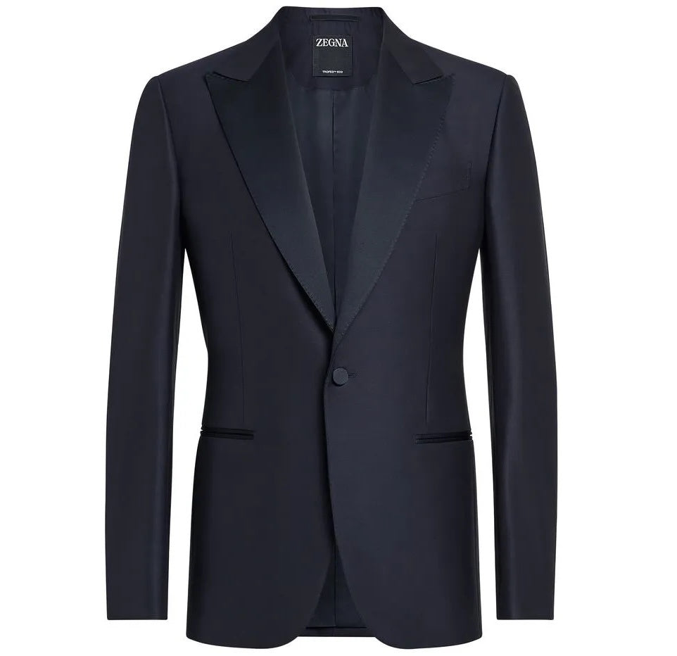 $3,295 ZEGNA - Navy Peak "TROFEO 600" Wool/Silk Dinner Jacket - 42R