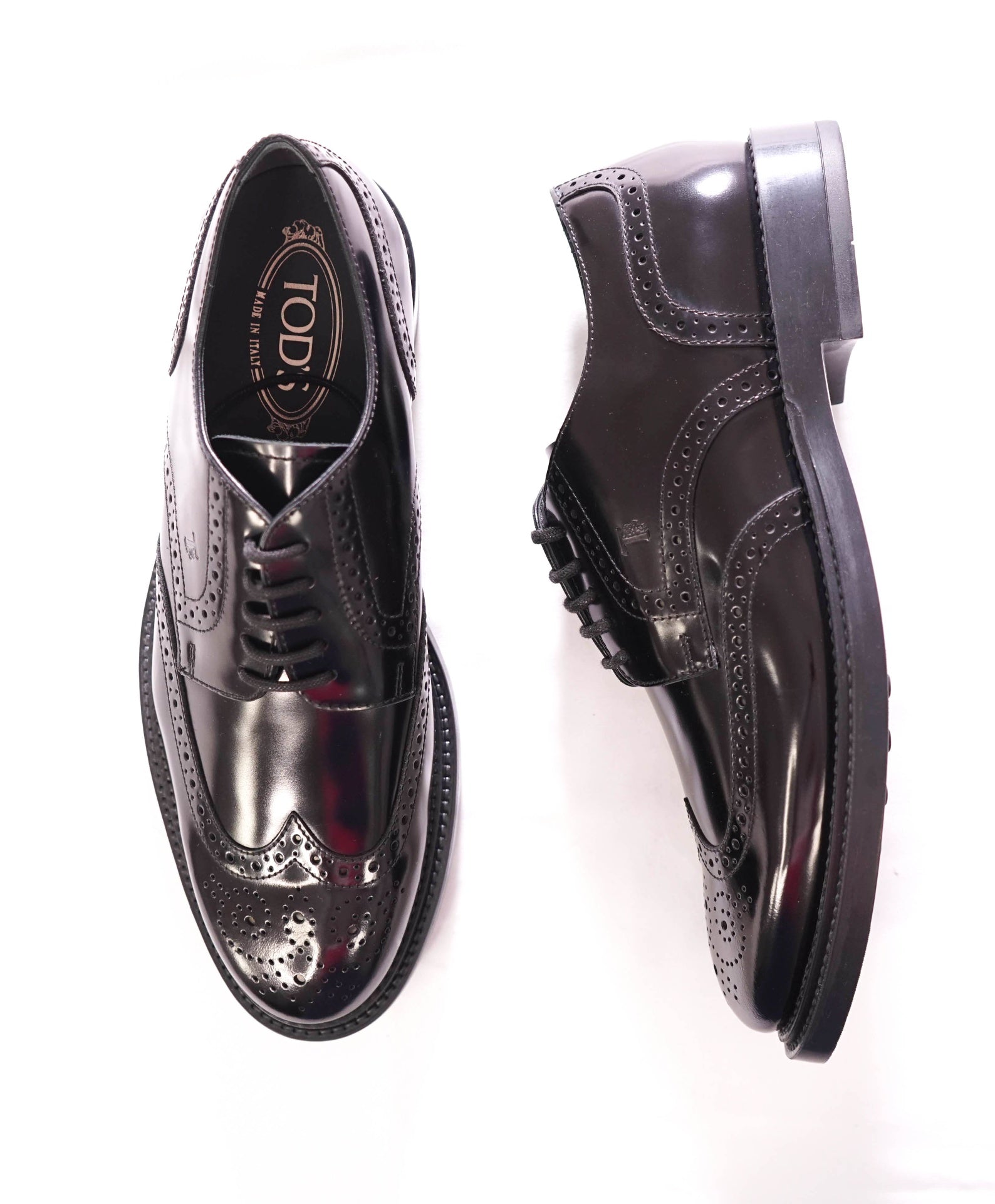 $750 TOD'S - Black Wingtip Leather Derby - US 8.5 (7.5UK)