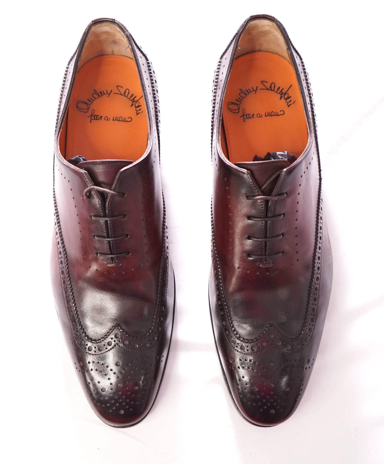 $1,295 SANTONI - "Fatte A Mano" Plum Handmade Oxford - US 11.5 (10.5UK)