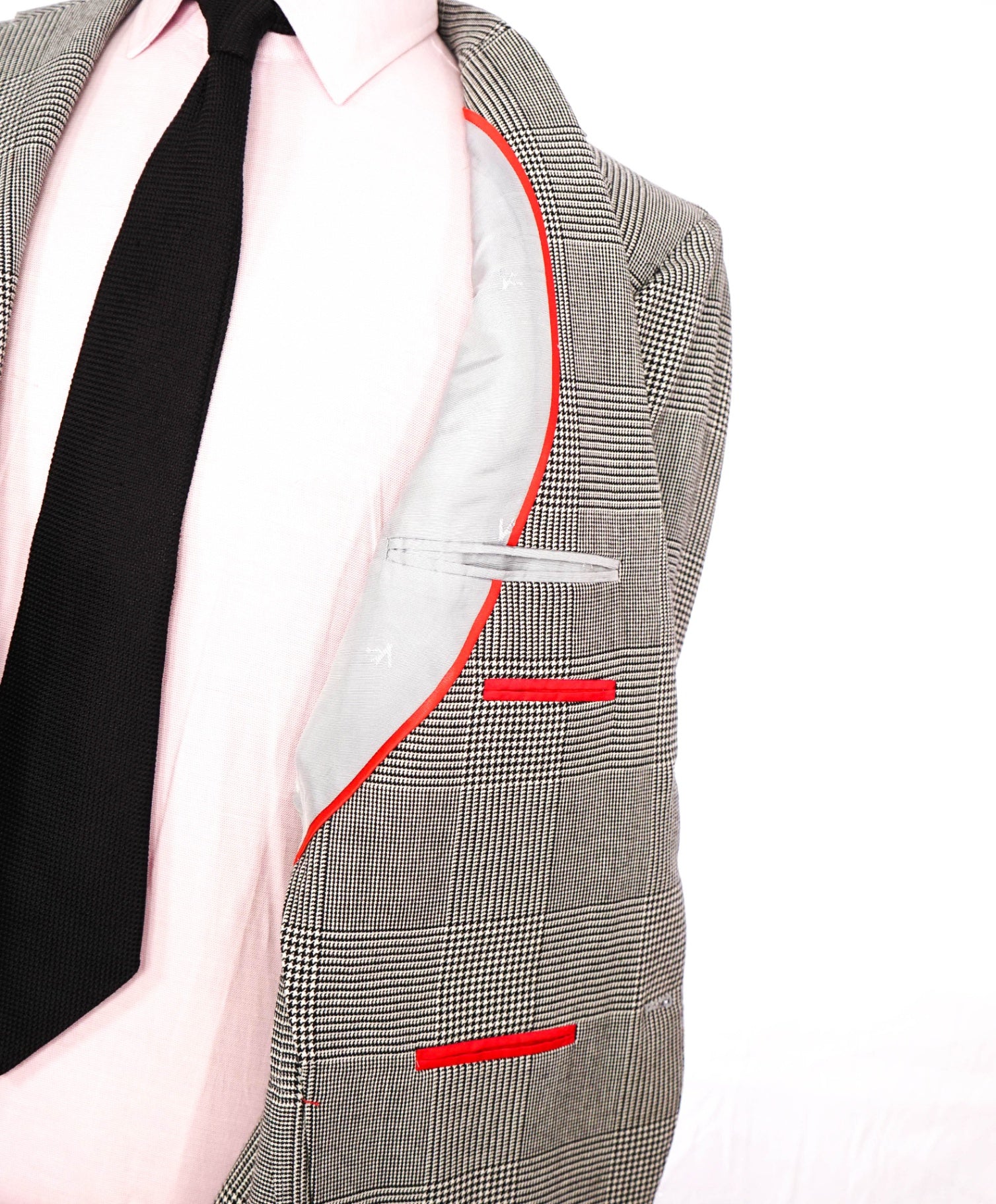 $2,995 ISAIA - Ivory/Black Plaid Houndstooth Flannel Wool Blazer - 46R