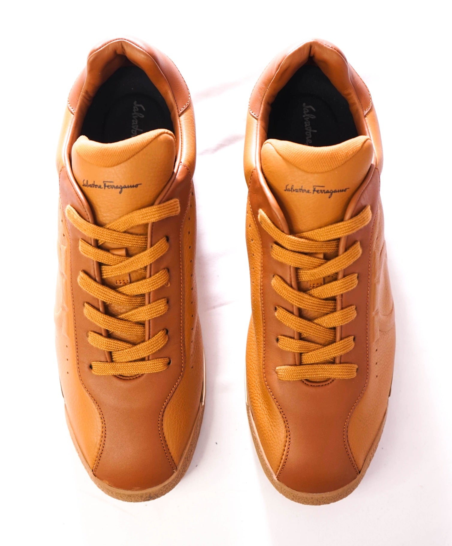 $750 FERRAGAMO - 70's Inspired Brown Leather Sneakers - 10 M
