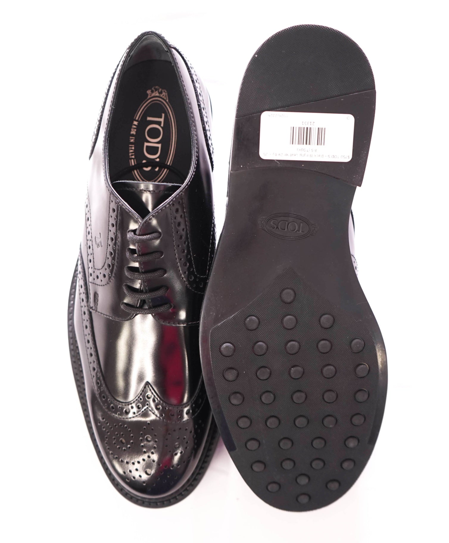 $750 TOD'S - Black Wingtip Leather Derby - US 8.5 (7.5UK)