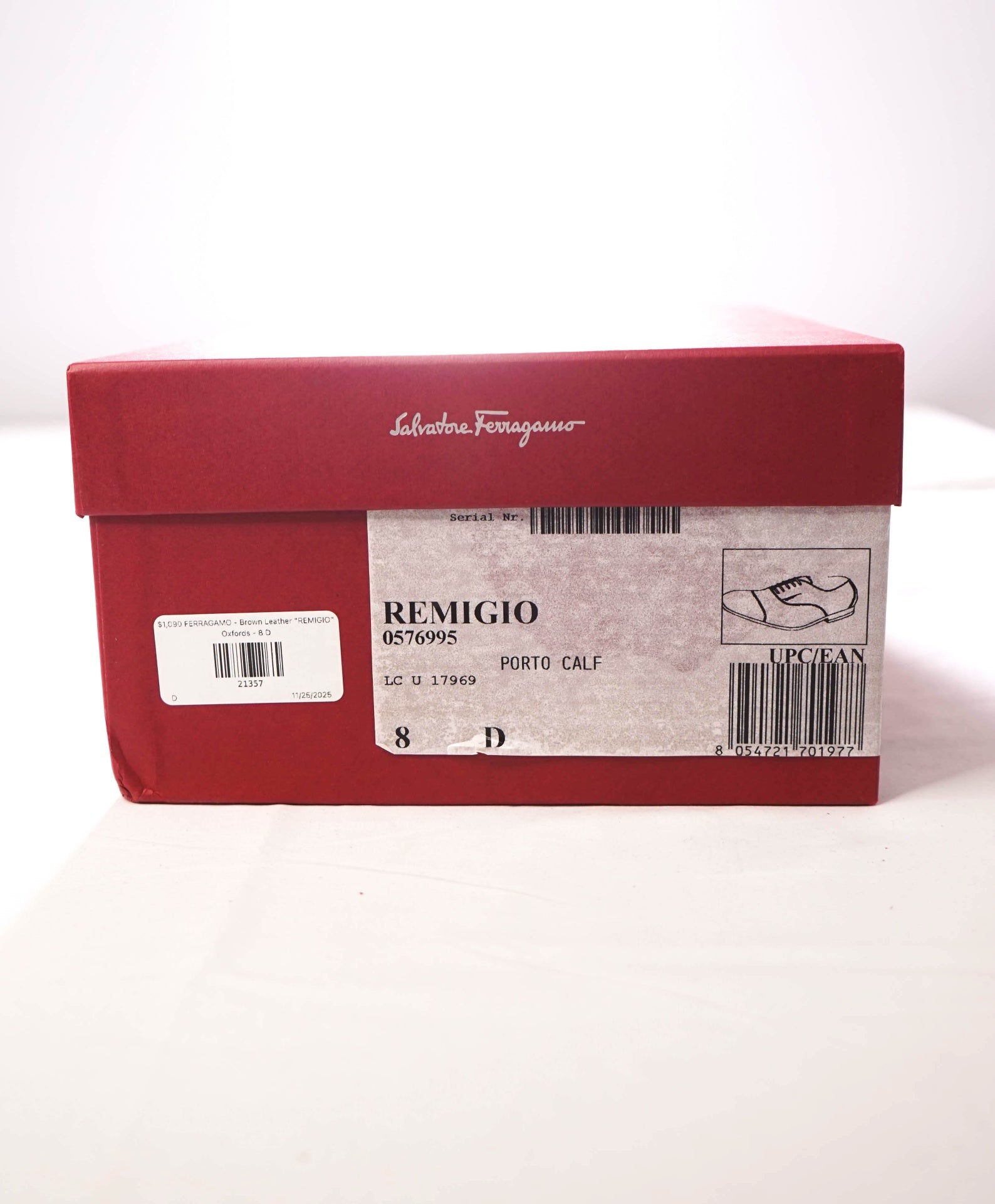 $1,090 FERRAGAMO - Brown Leather "REMIGIO" Oxfords - 8 D