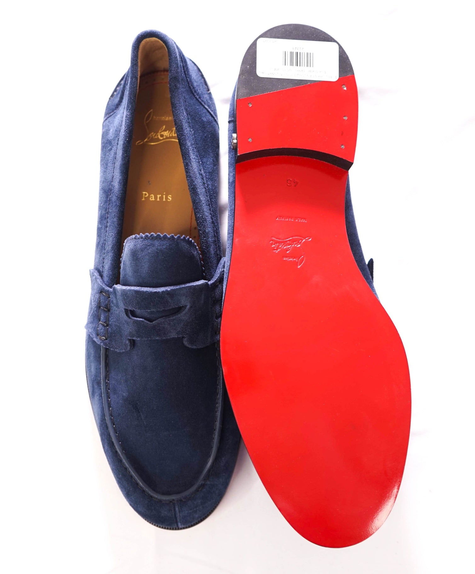 $1,445 CHRISTIAN LOUBOUTIN - *PENNY* Blue Suede Loafers - US 13 (46EU)
