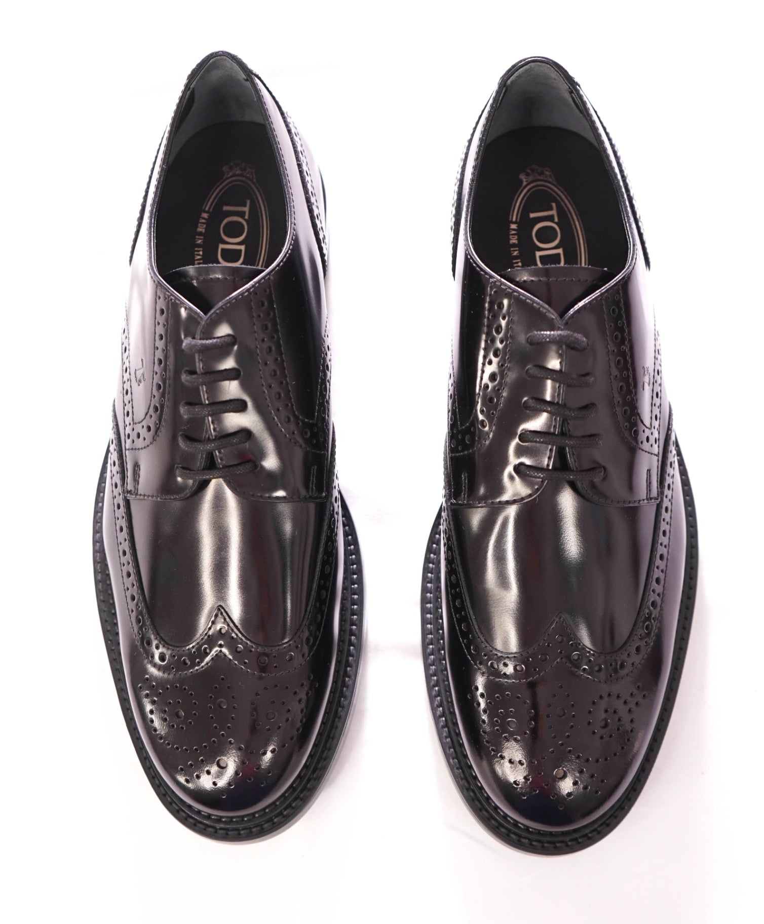 $750 TOD'S - Black Wingtip Leather Derby - US 8.5 (7.5UK)