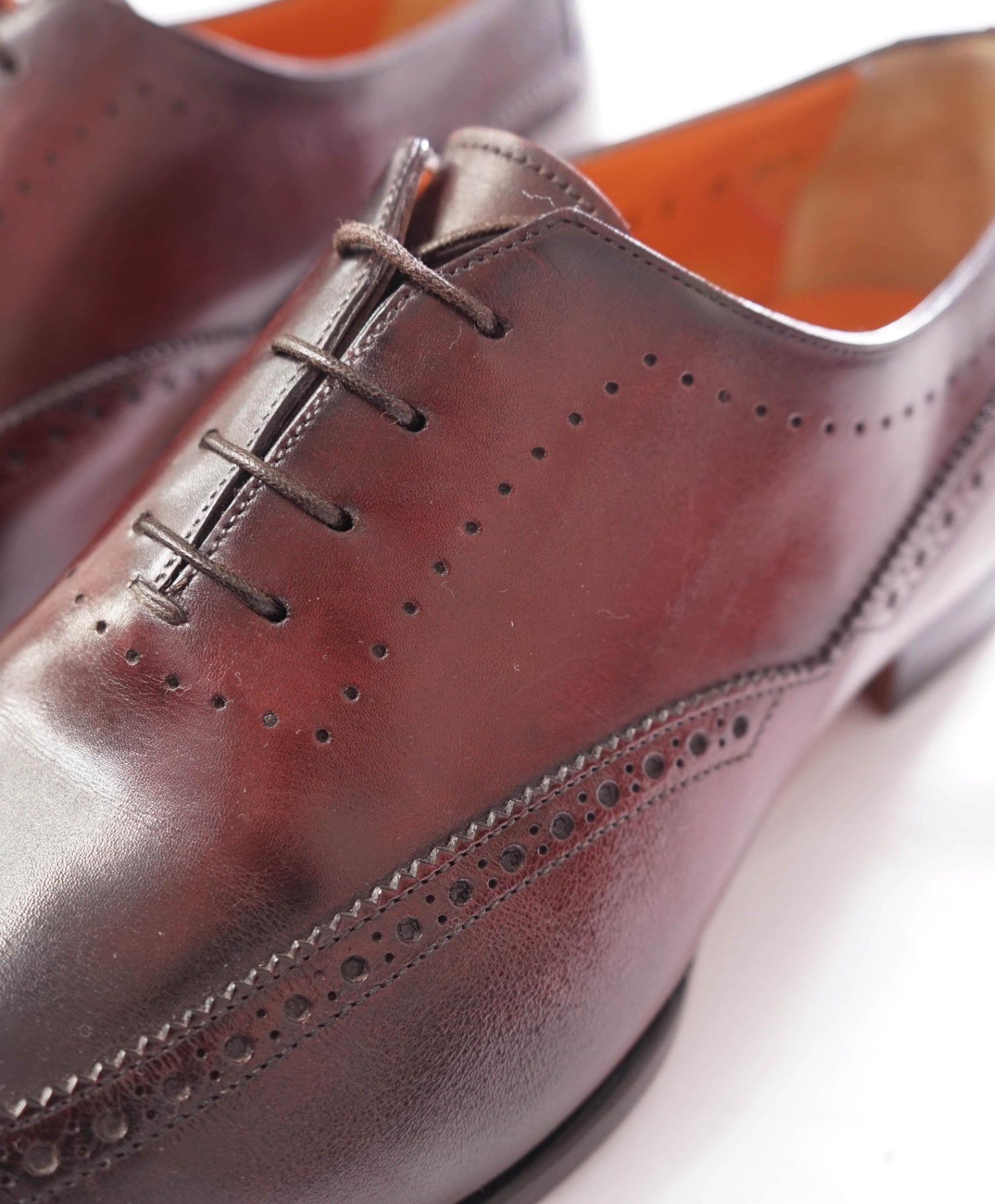 $1,295 SANTONI - "Fatte A Mano" Plum Handmade Oxford - US 11.5 (10.5UK)