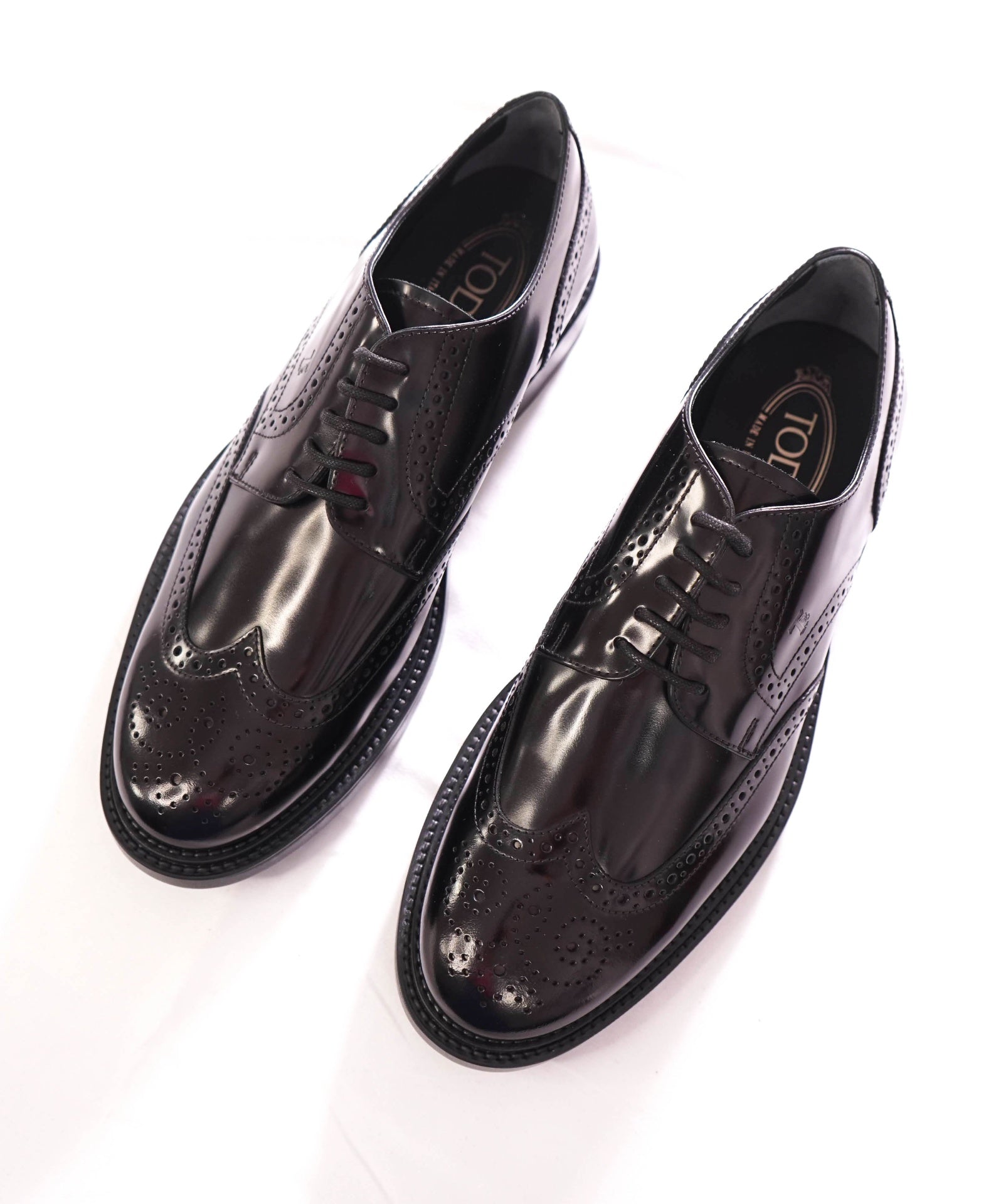 $750 TOD'S - Black Wingtip Leather Derby - US 8.5 (7.5UK)
