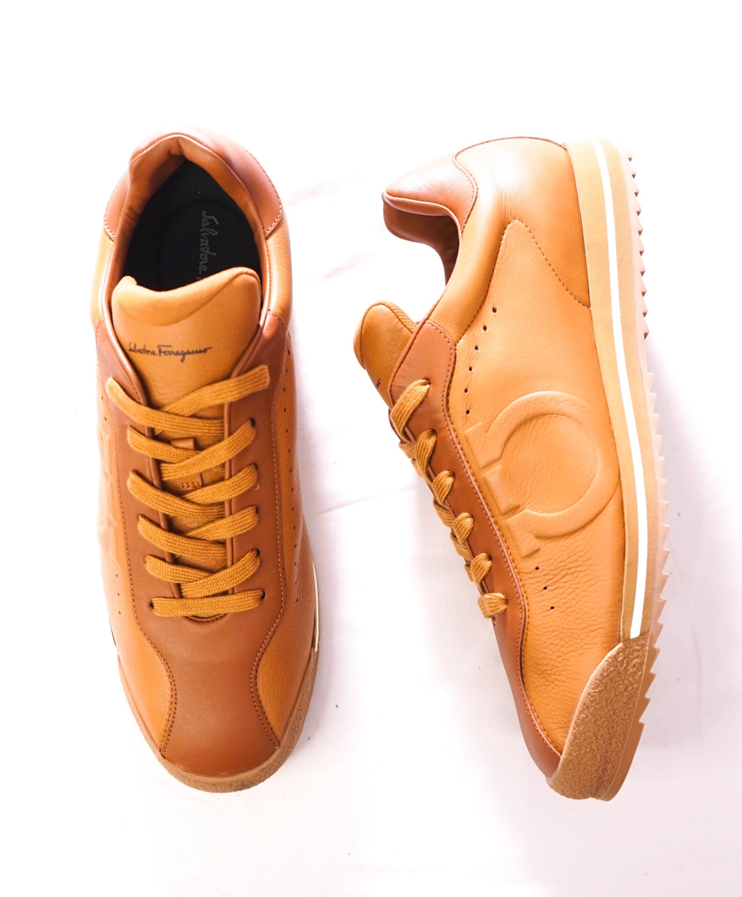 $750 FERRAGAMO - 70's Inspired Brown Leather Sneakers - 10 M