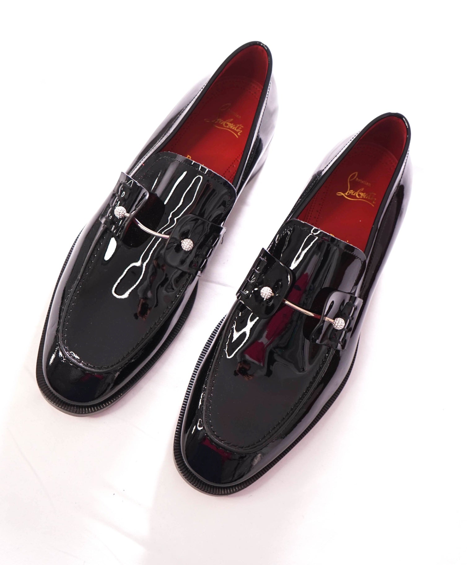 $1,295 CHRISTIAN LOUBOUTIN - *CHAMBELIMOC NIGHT STRASS* Black Patent Leather Loafers - US 10 (43EU)