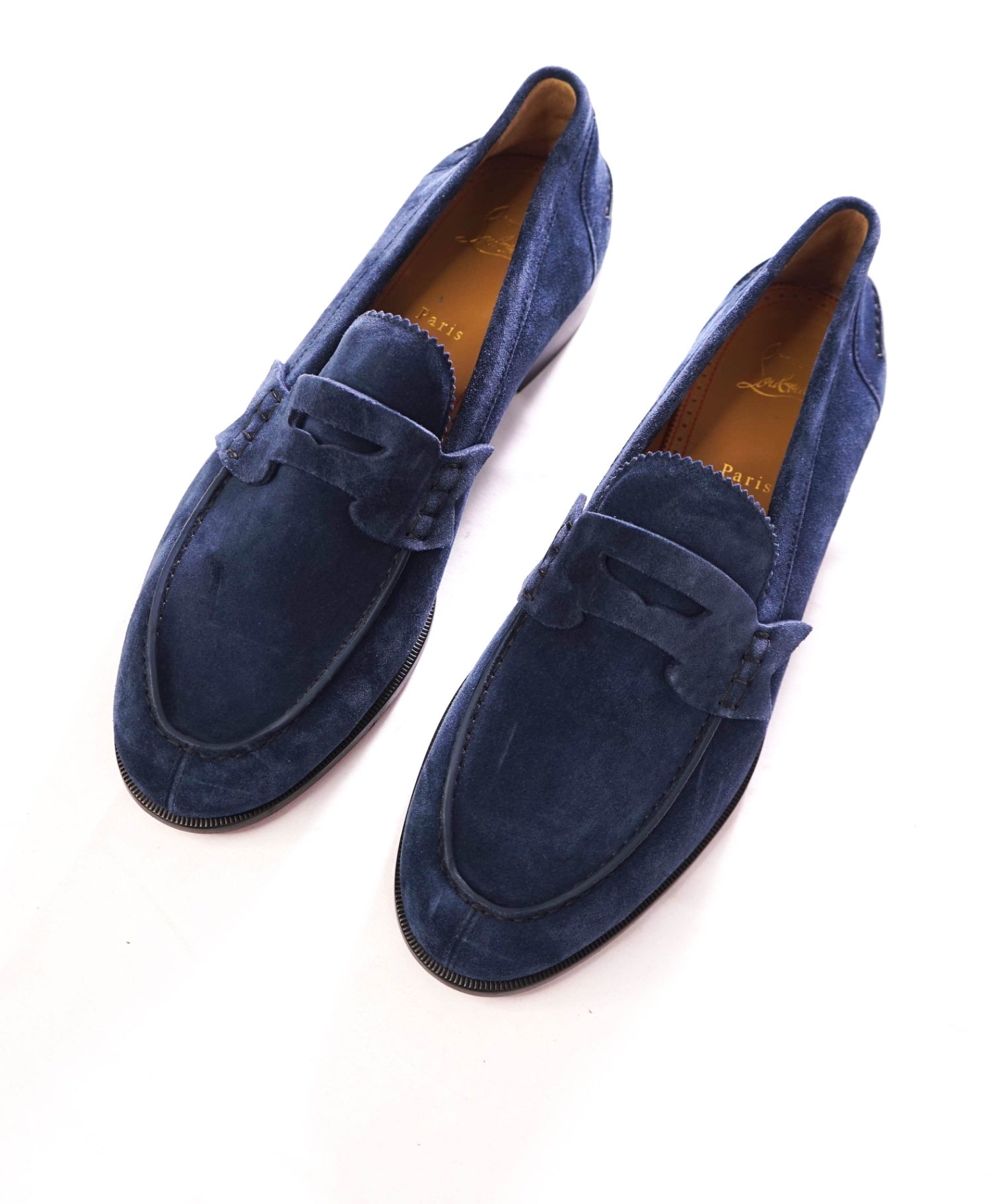 $1,445 CHRISTIAN LOUBOUTIN - *PENNY* Blue Suede Loafers - US 13 (46EU)