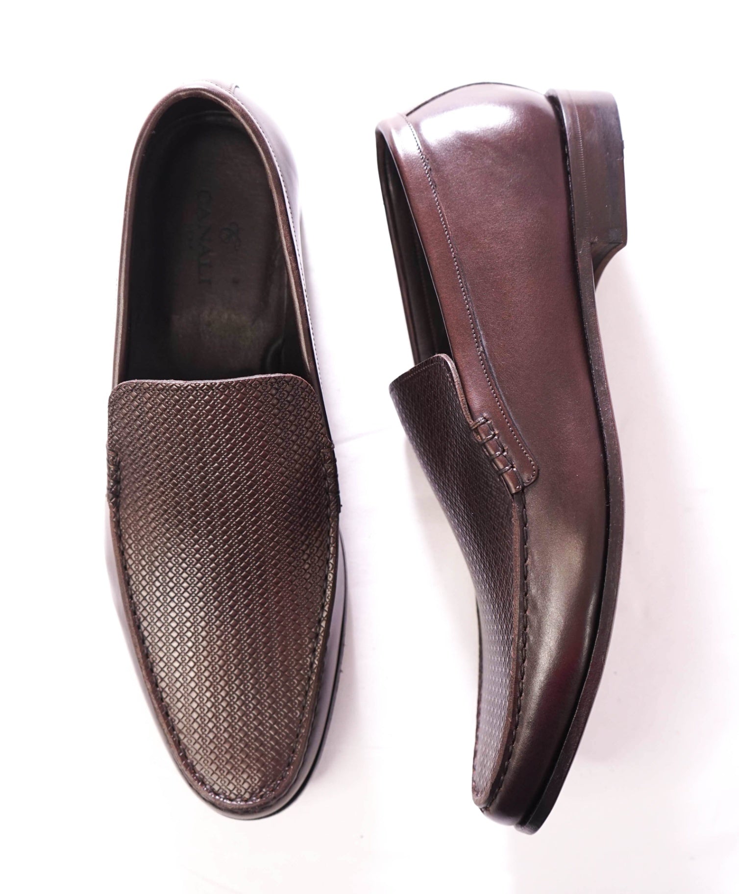 $850 CANALI - Brown Textured Leather Loafer - US 8.5 (41.5EU)