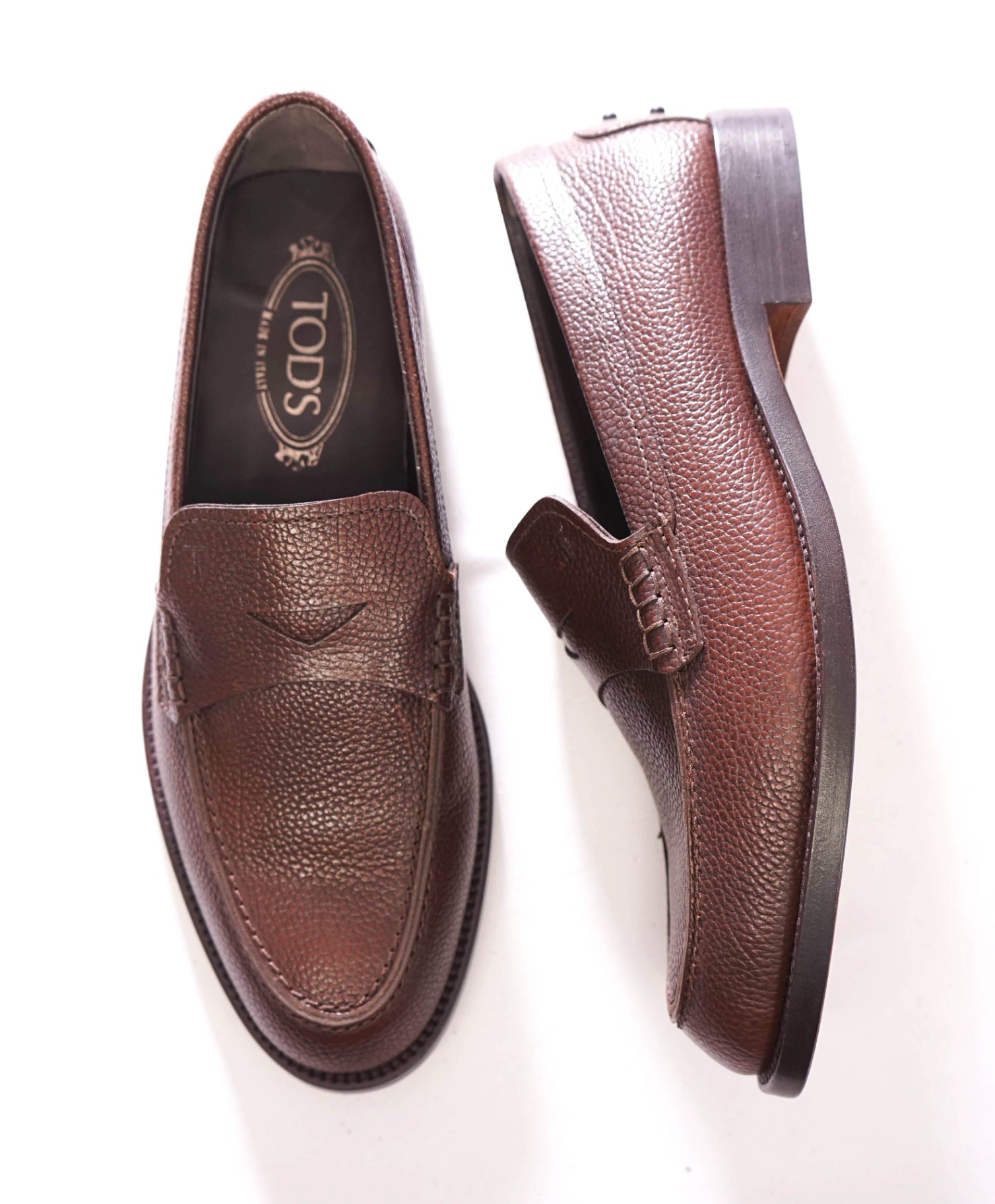 $925 TOD'S - Brown Pebble Leather "HAMILTON" Loafers - US 8 (7UK)