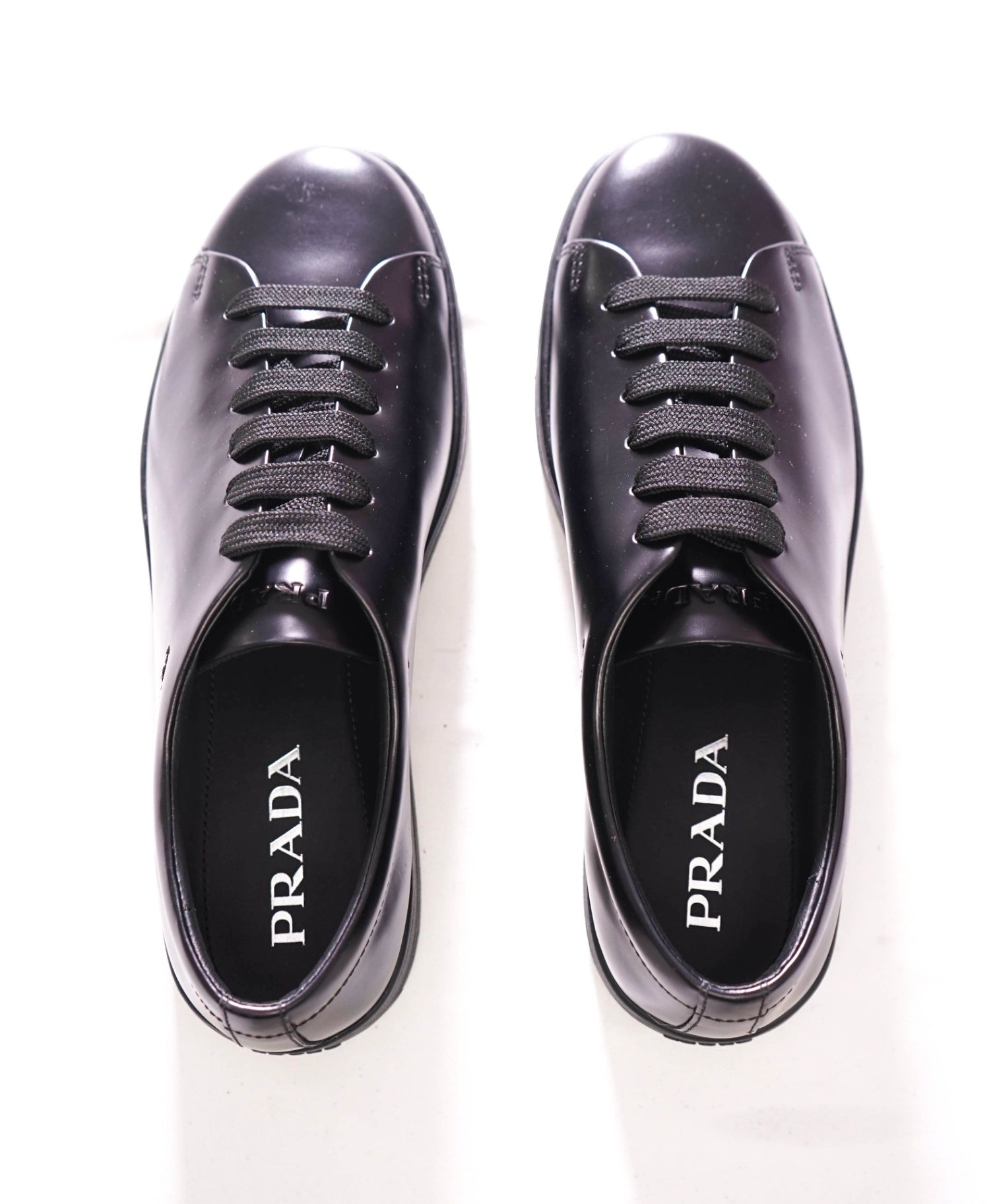 $1,150 PRADA - Black Leather Linea Rossa Sneakers - US 9.5 (UK8.5)
