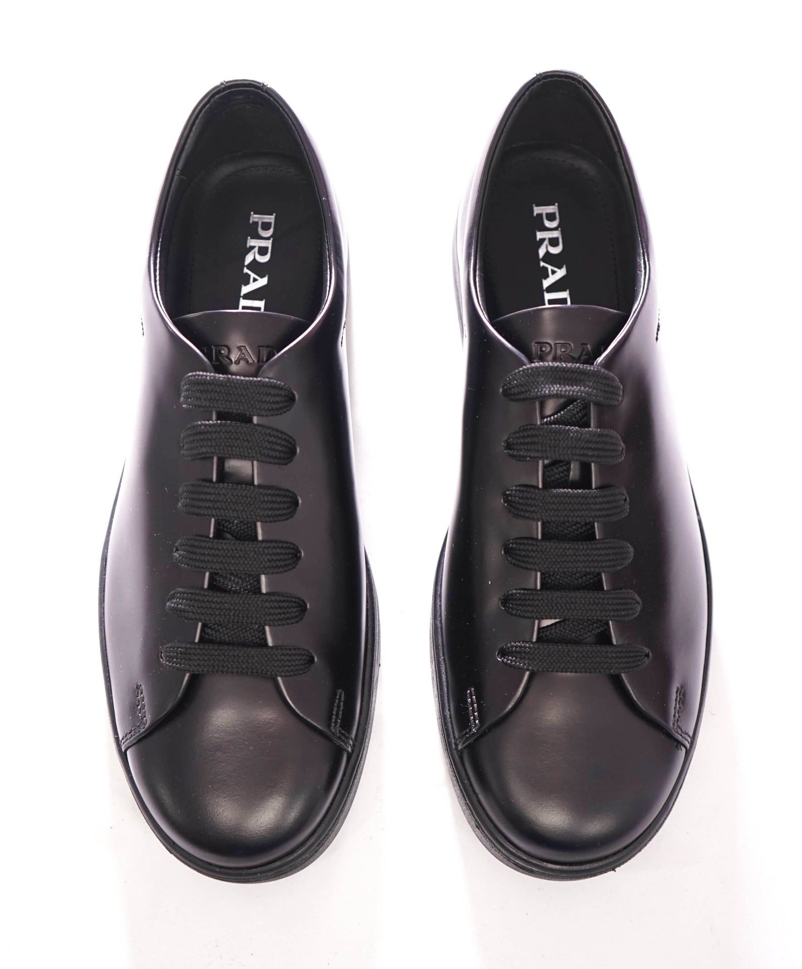 $1,150 PRADA - Black Leather Linea Rossa Sneakers - US 9.5 (UK8.5)