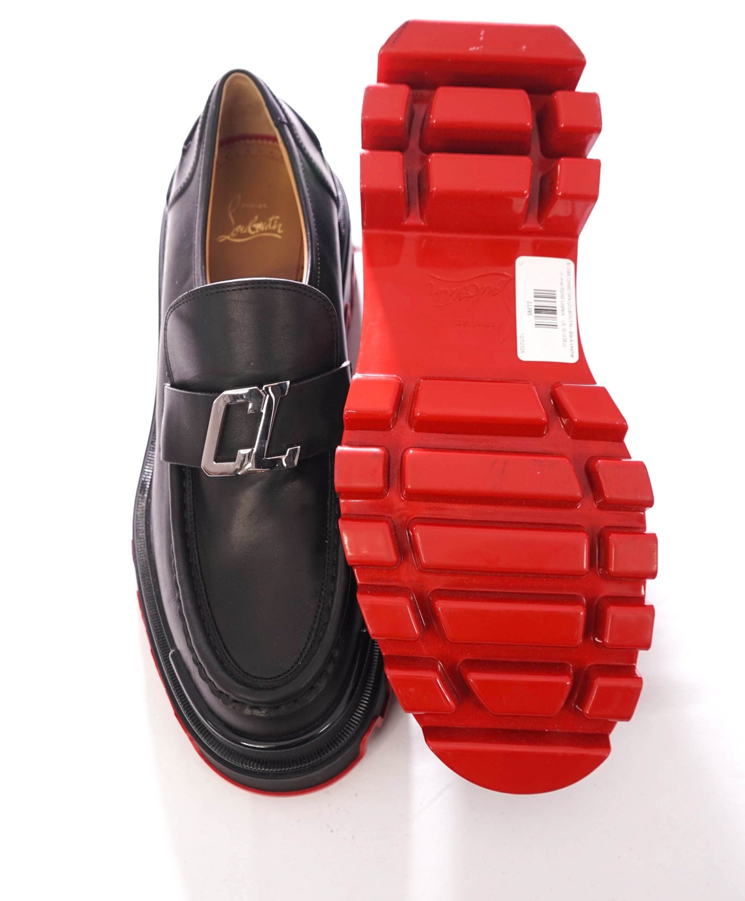 $1,095 CHRISTIAN LOUBOUTIN - Black Leather CL moc DUNE Loafers - US 10 (43EU)
