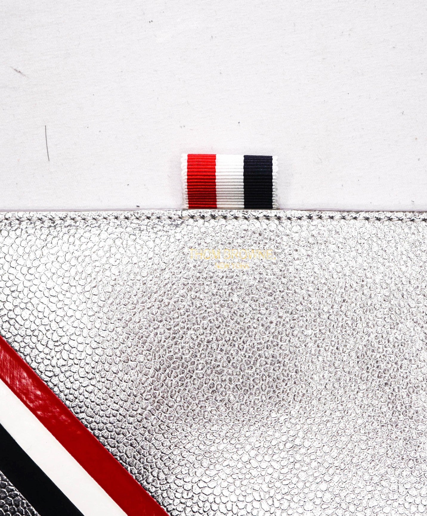 $540 THOM BROWNE - Silver Pebble Leather Large Coin Purse