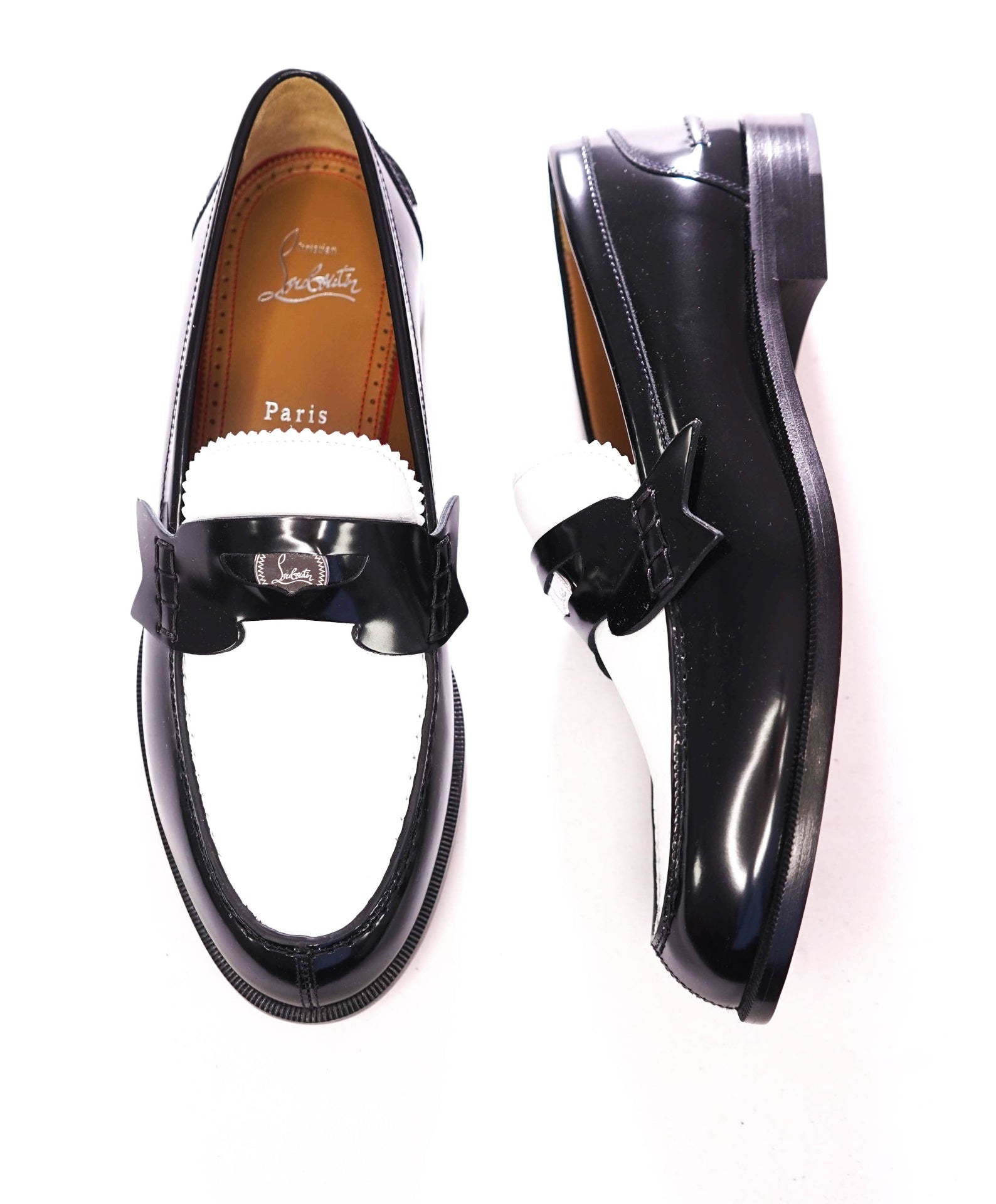 $1,145 CHRISTIAN LOUBOUTIN - *PENNY* Black/White Loafers - US 8 (41EU)