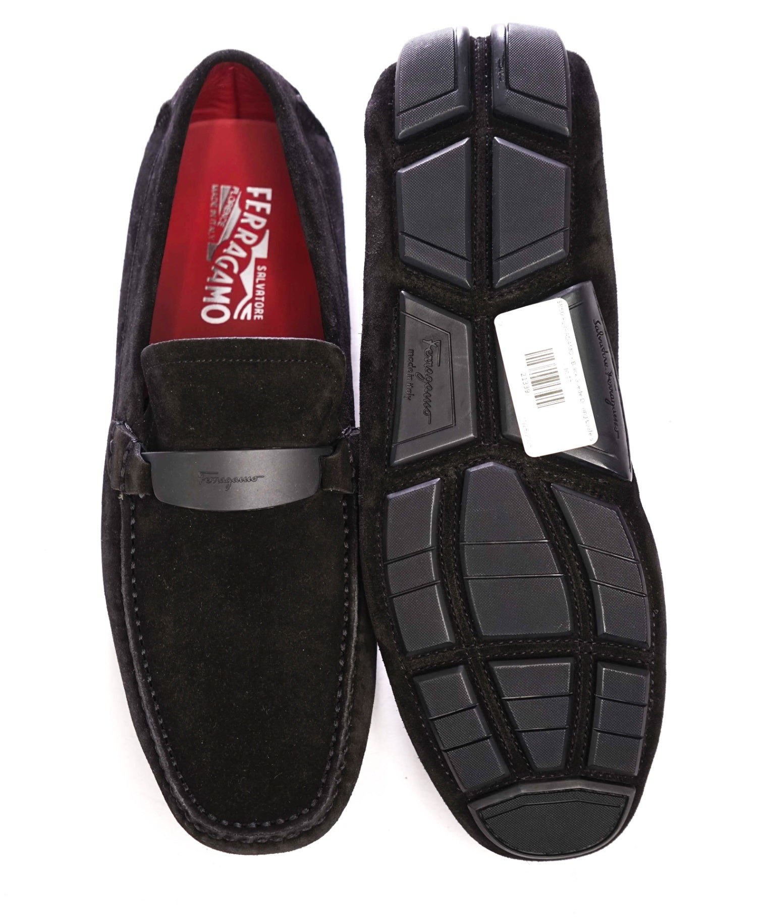 $850 FERRAGAMO - Black Suede Driving Loafers - 10 EE