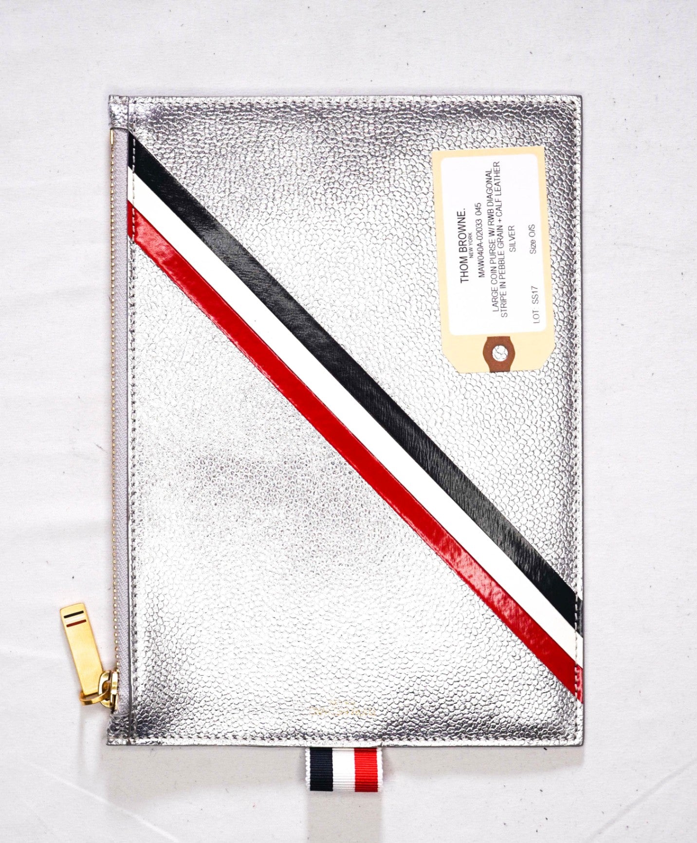 $540 THOM BROWNE - Silver Pebble Leather Large Coin Purse