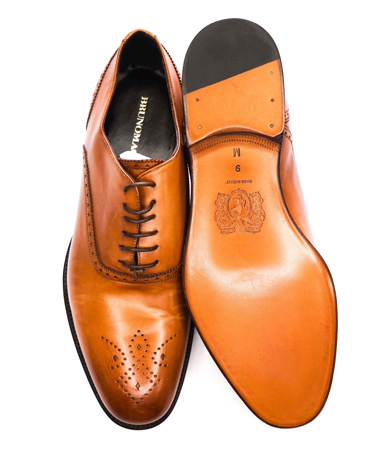 $395 BRUNO MAGLI - Brown Leather HAND PATINA Oxfords - 9 M