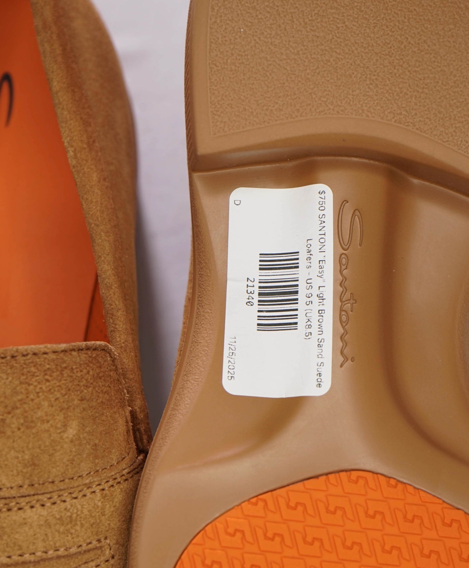 $750 SANTONI "Easy" Light Brown Sand Suede Loafers - US 9.5 (UK8.5)