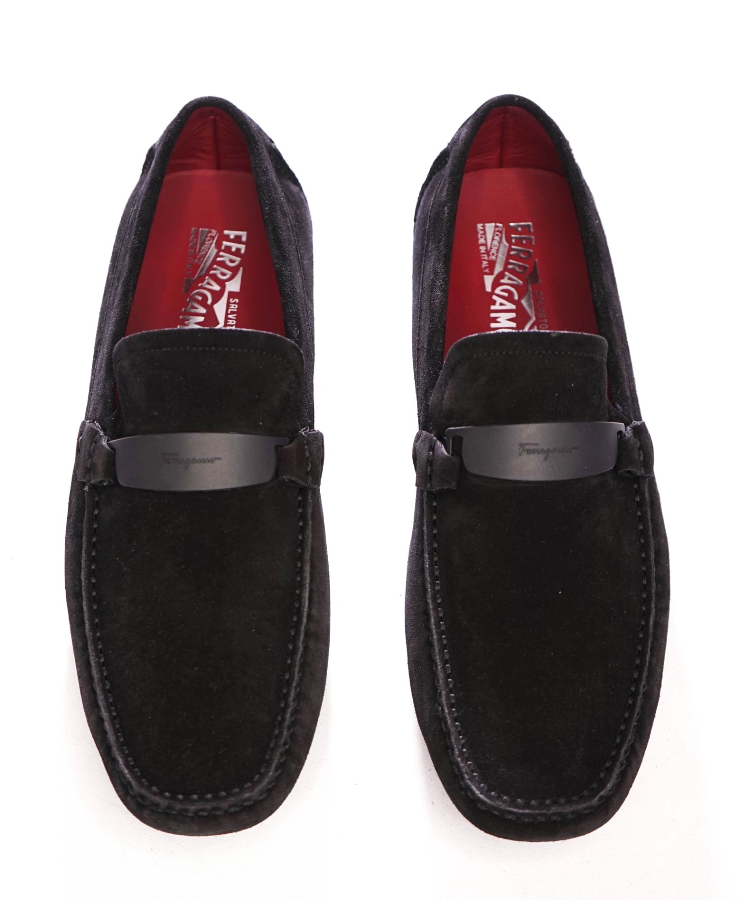 $850 FERRAGAMO - Black Suede Driving Loafers - 10 EE