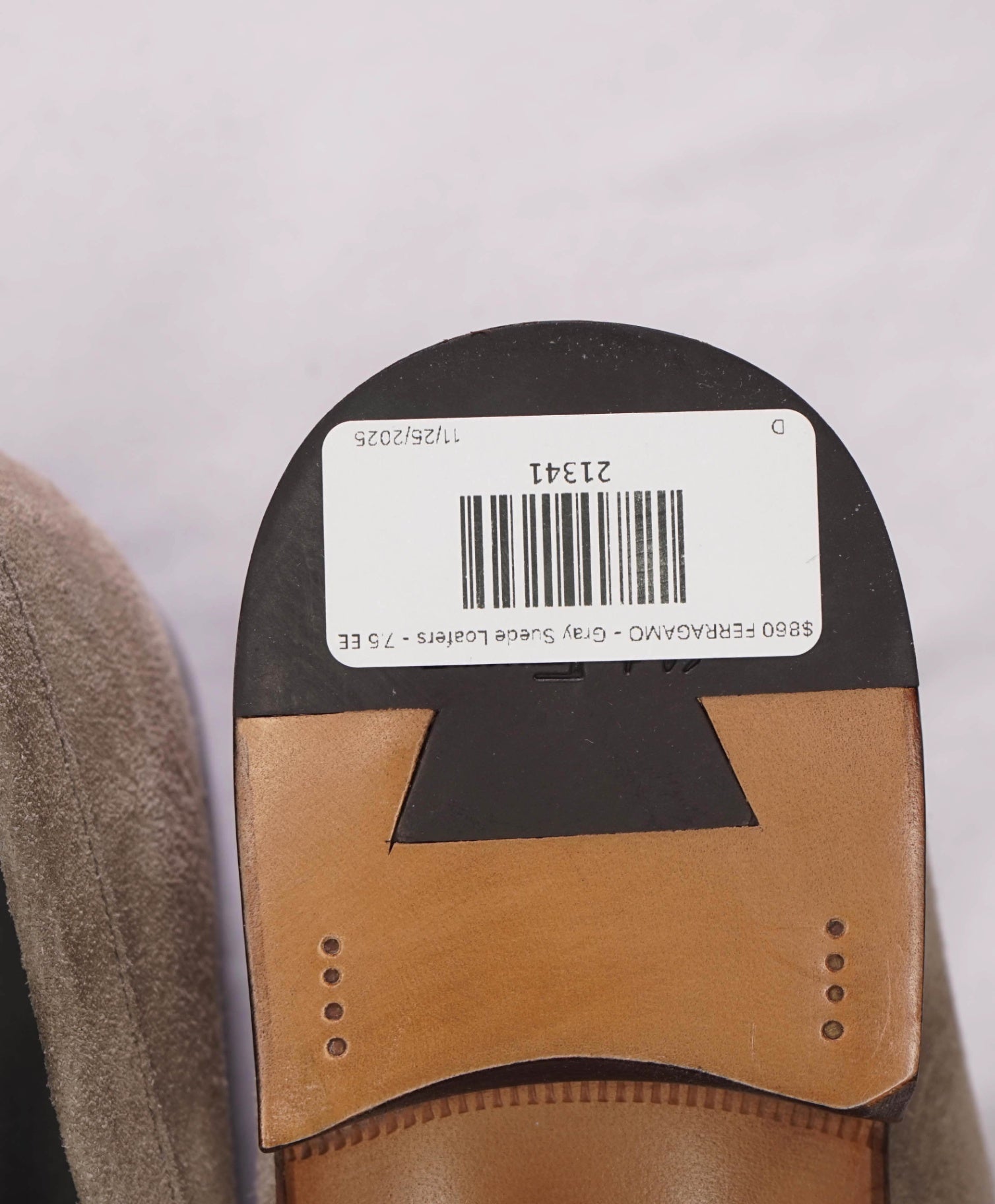 $860 FERRAGAMO - Gray Suede Loafers Gancini Bit - 7.5 EE