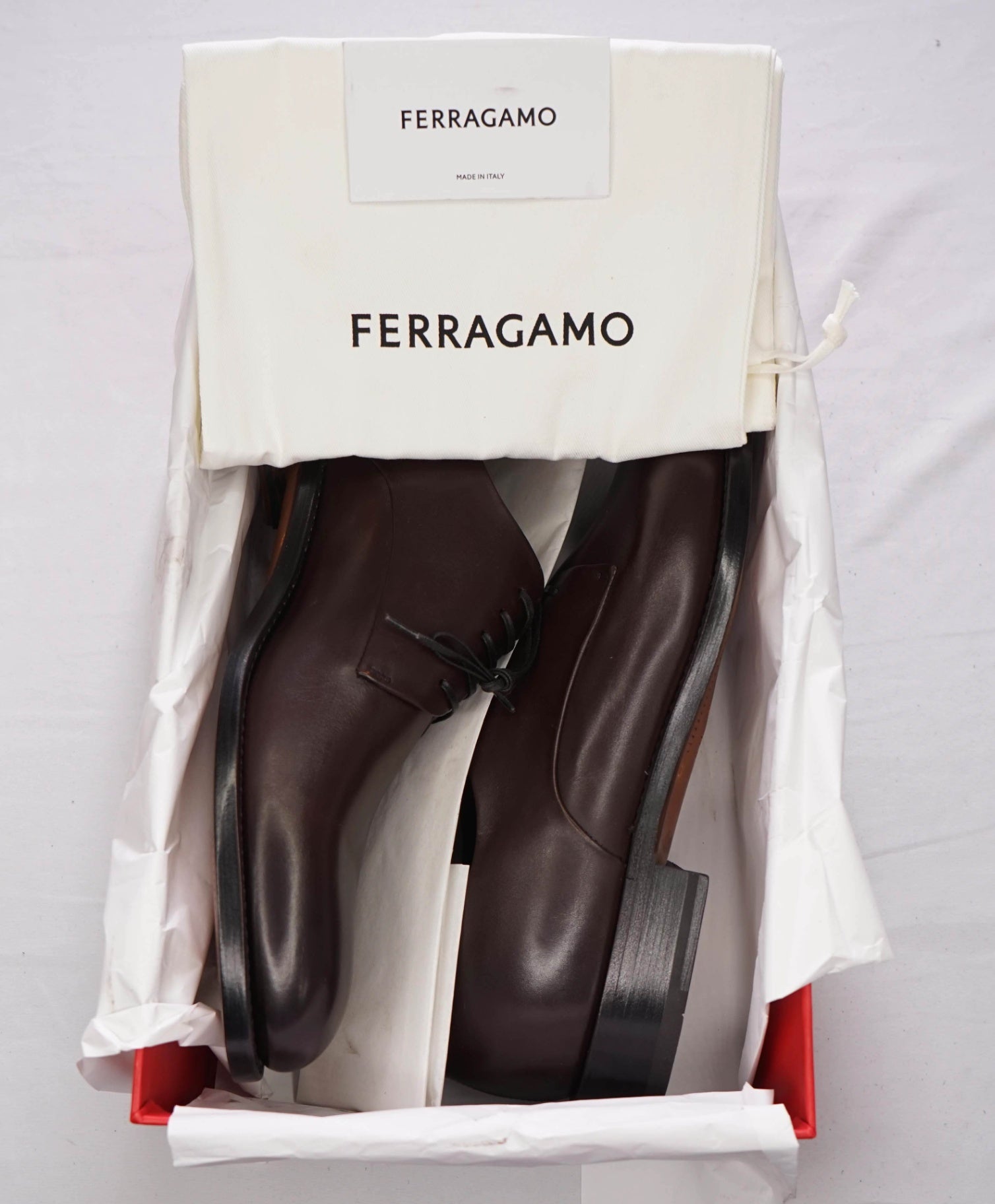 $1,450 FERRAGAMO - "TRAMEZZA" Brown Leather *FINN* Derbies - 11.5 EE
