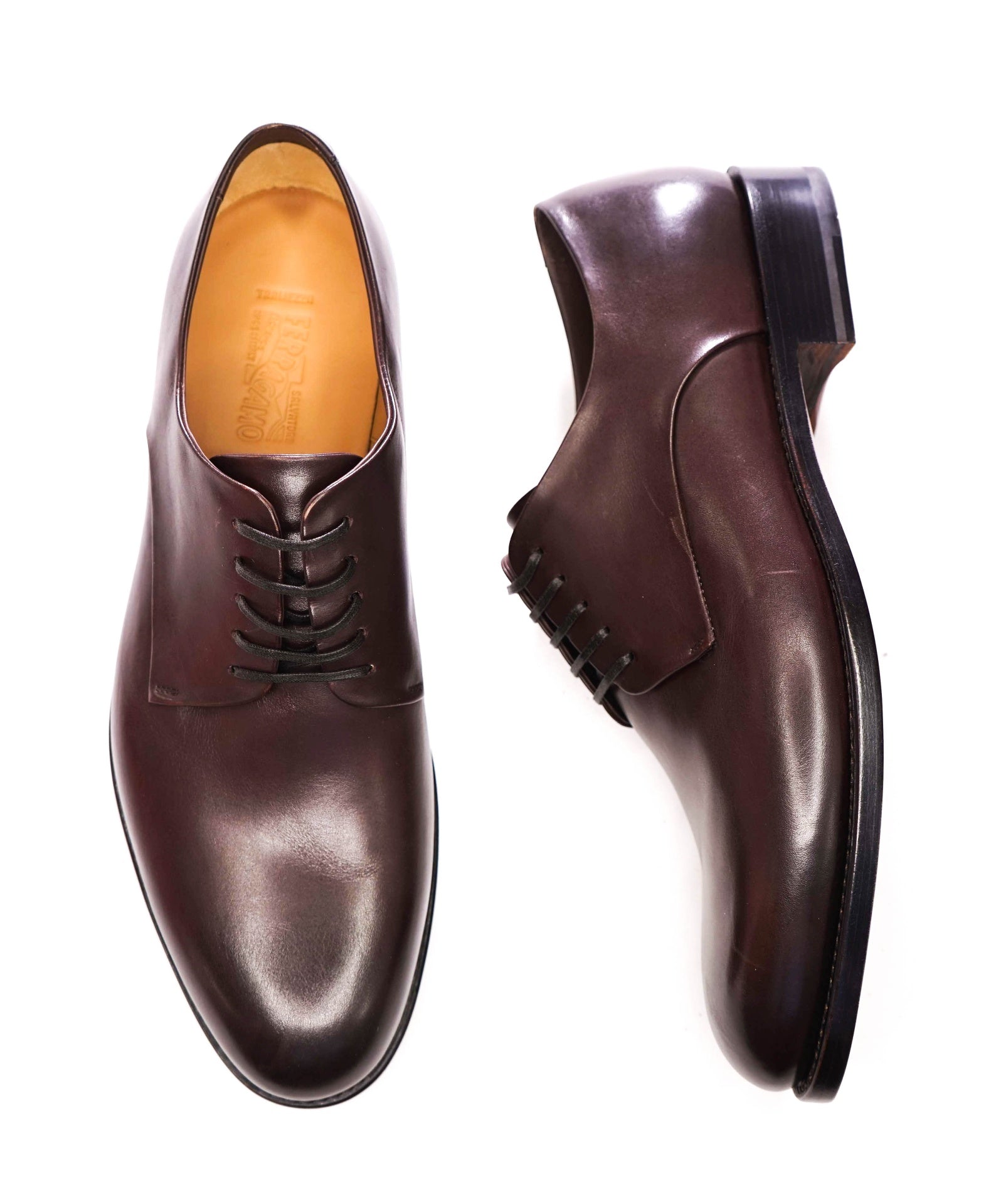 $1,450 FERRAGAMO - "TRAMEZZA" Brown Leather *FINN* Derbies - 11.5 EE